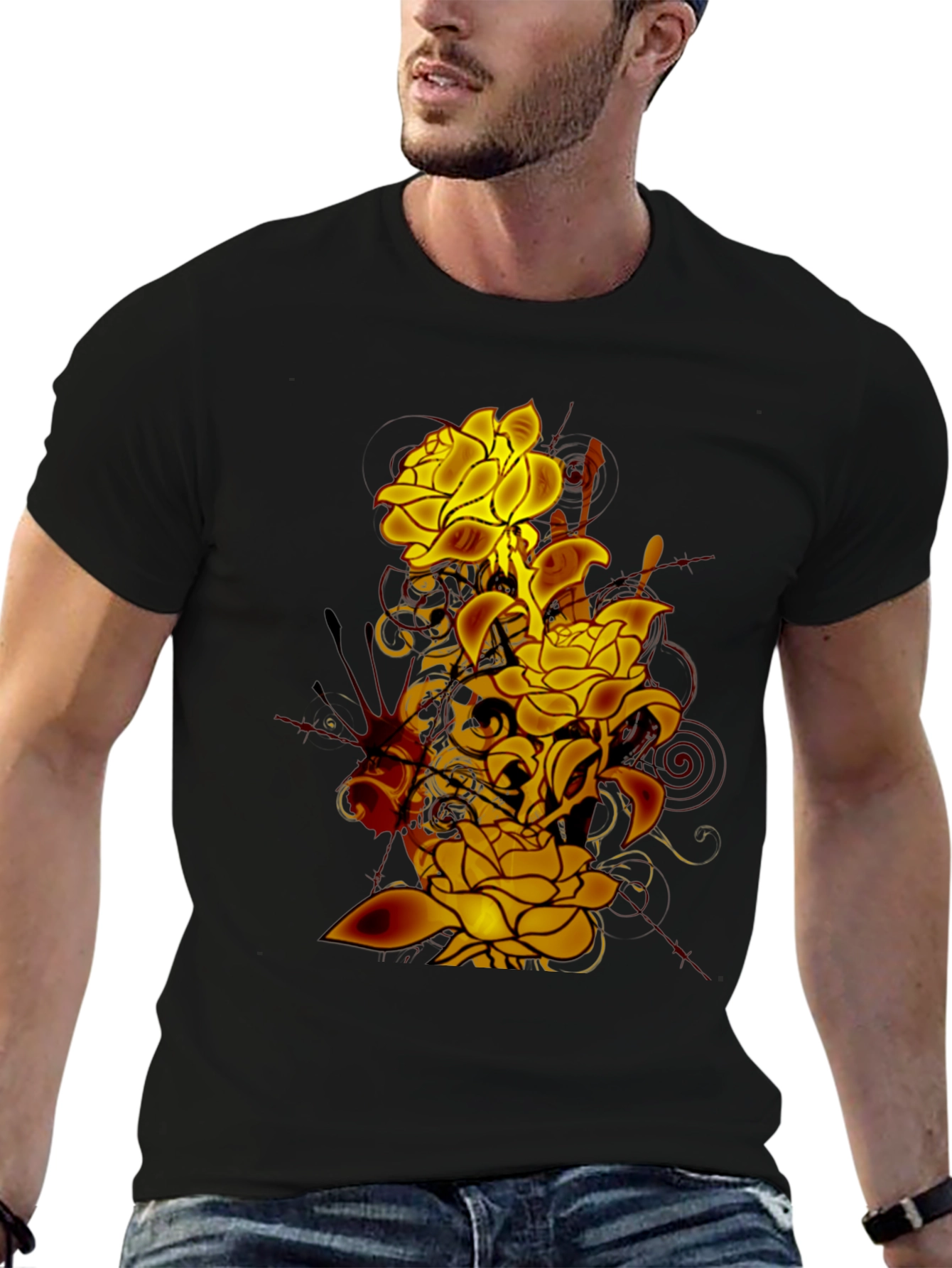 Floral Skull Graphic Black T-Shirt