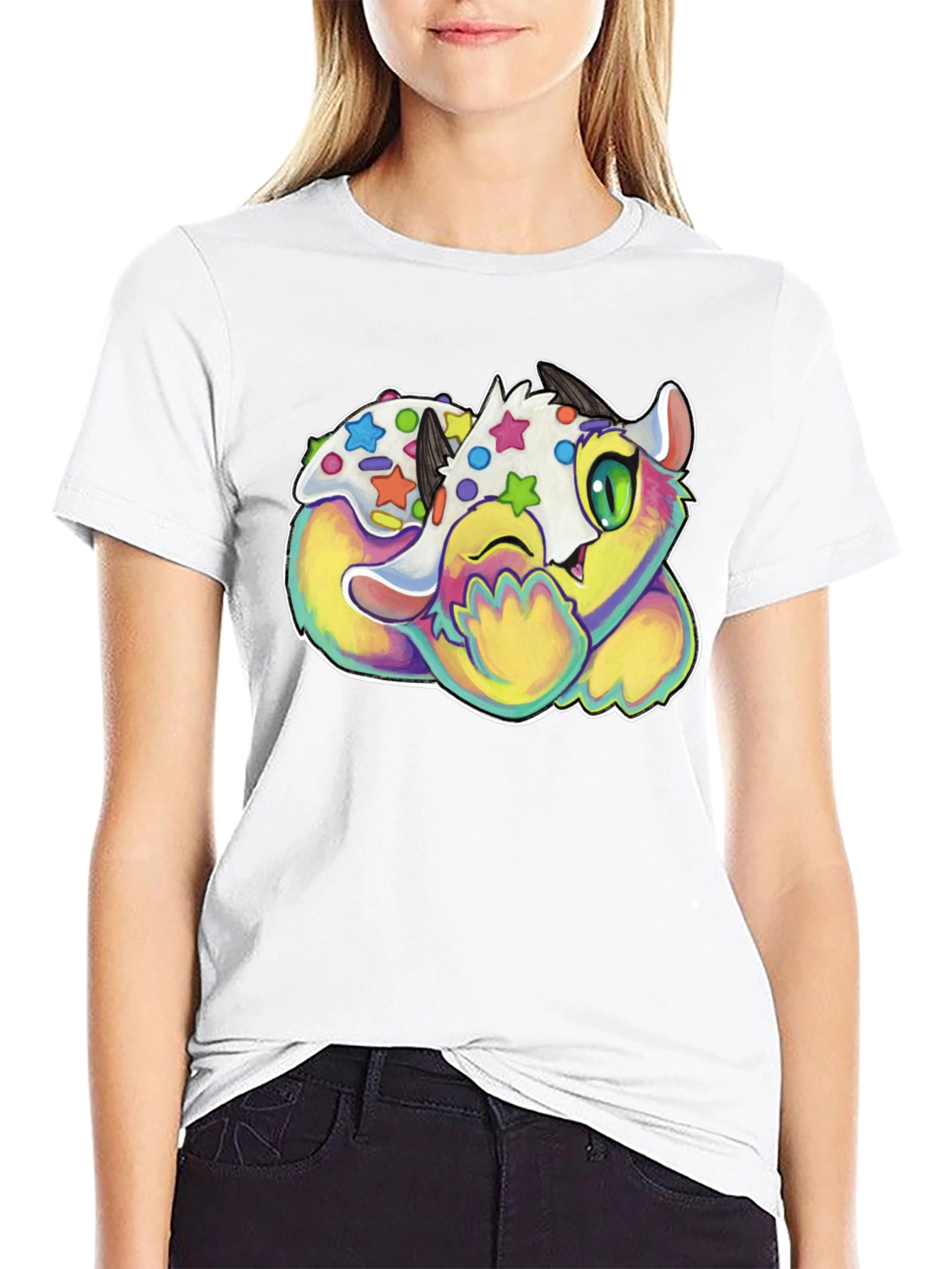 Cute Cartoon Monster Graphic Black T-Shirt