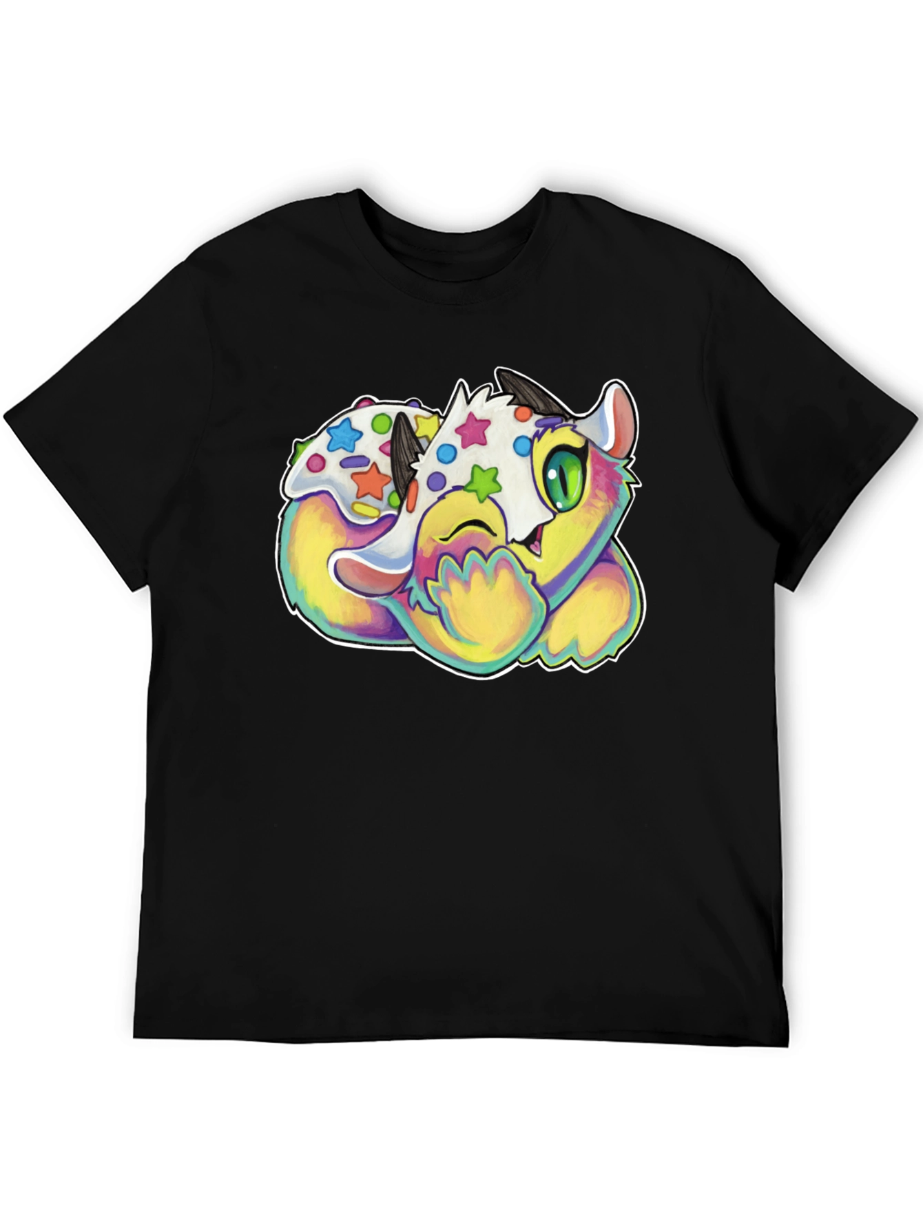 Cute Cartoon Monster Graphic Black T-Shirt
