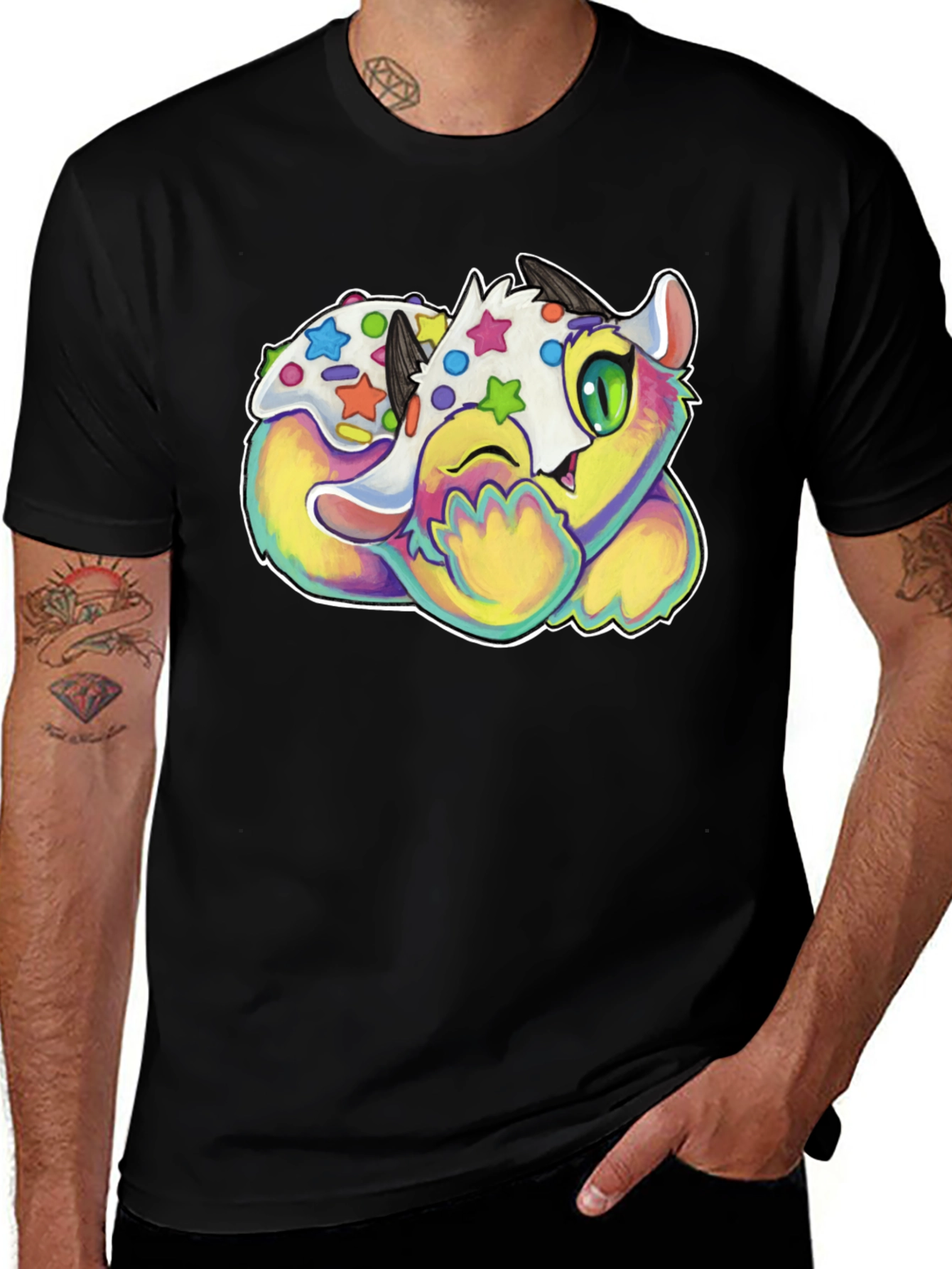 Cute Cartoon Monster Graphic Black T-Shirt