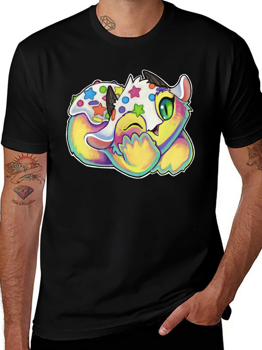 Cute Cartoon Monster Graphic Black T-Shirt