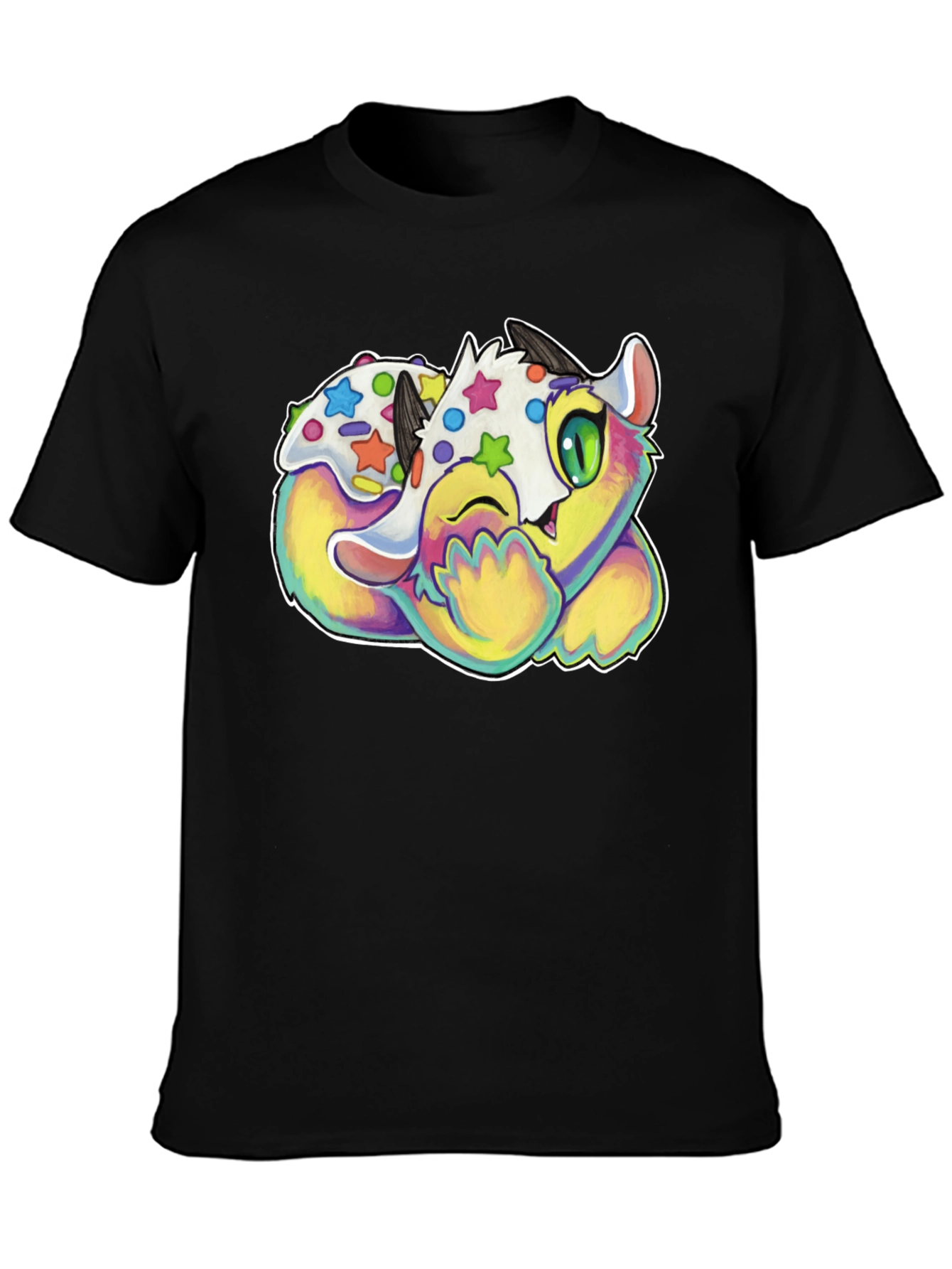 Cute Cartoon Monster Graphic Black T-Shirt