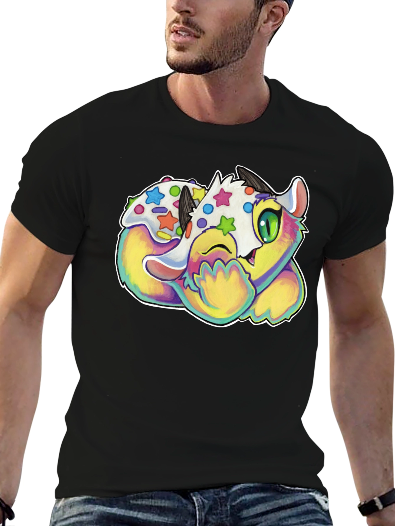 Cute Cartoon Monster Graphic Black T-Shirt