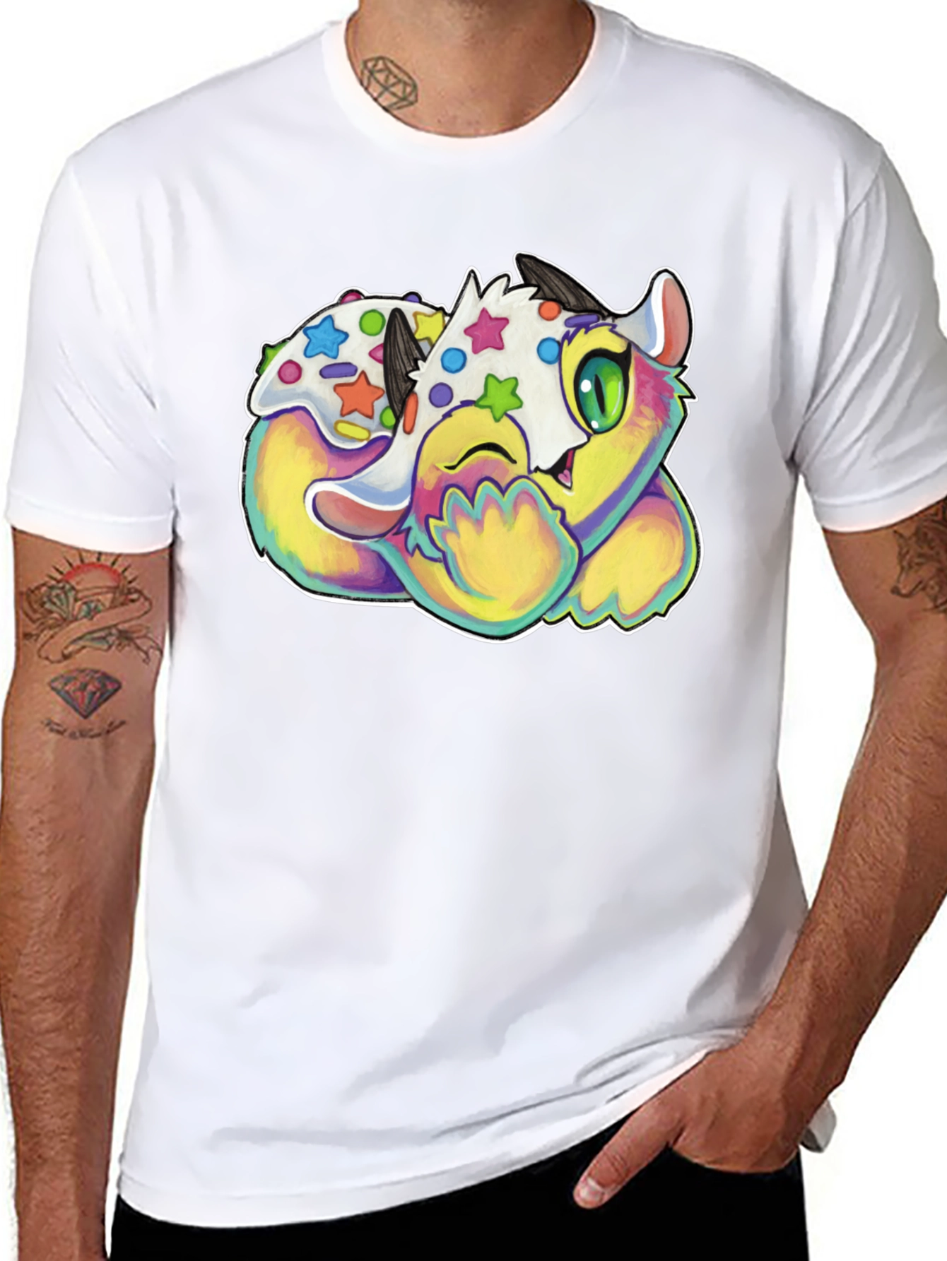 Cute Cartoon Monster Graphic Black T-Shirt