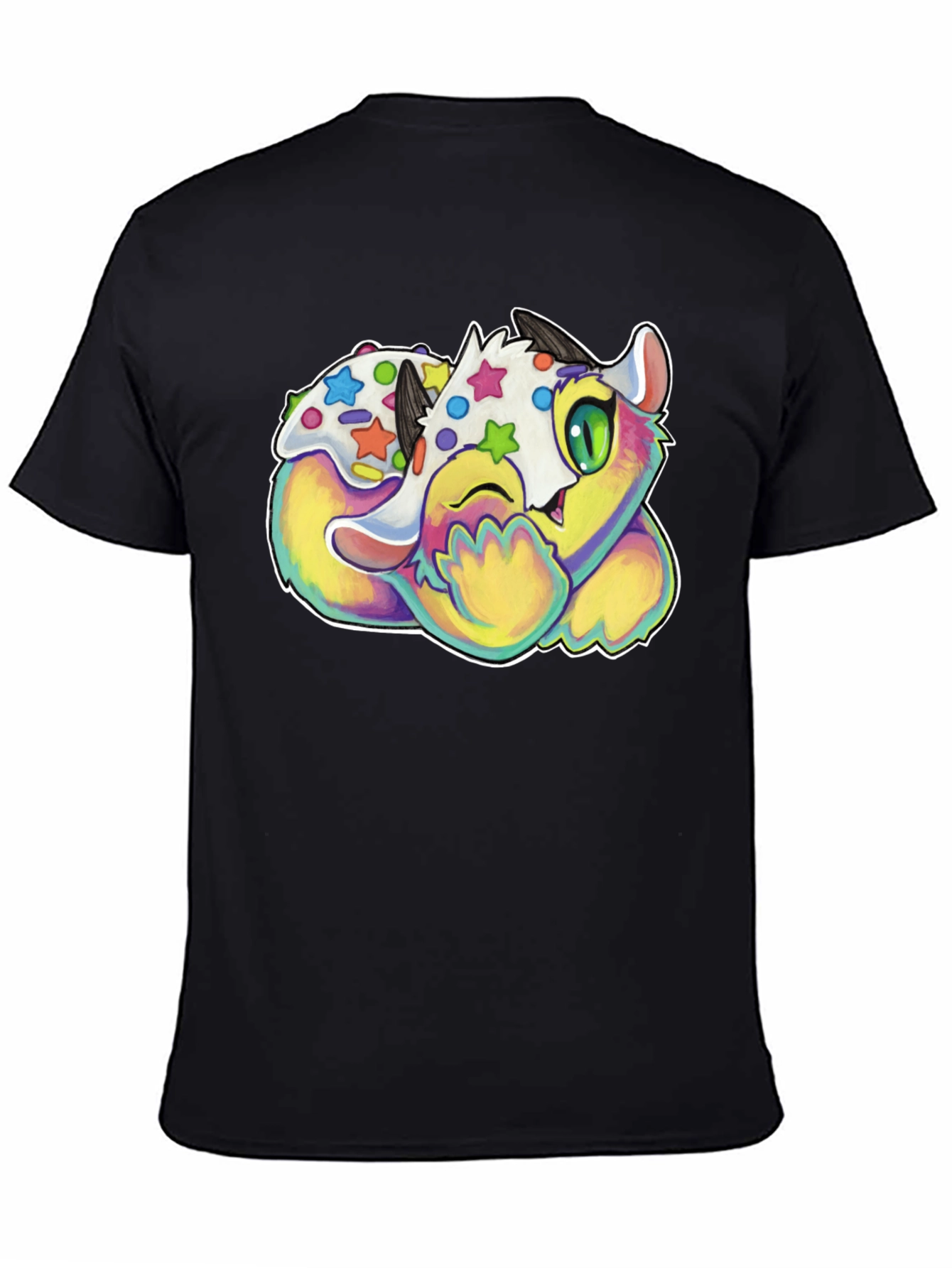 Cute Cartoon Monster Graphic Black T-Shirt