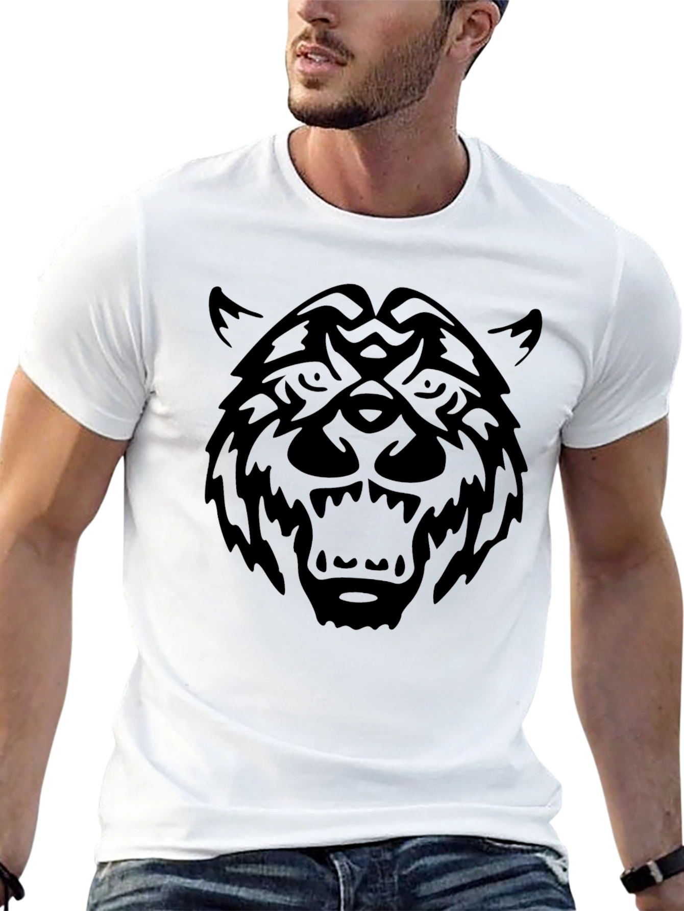 Tribal Wolf Graphic Black T-Shirt