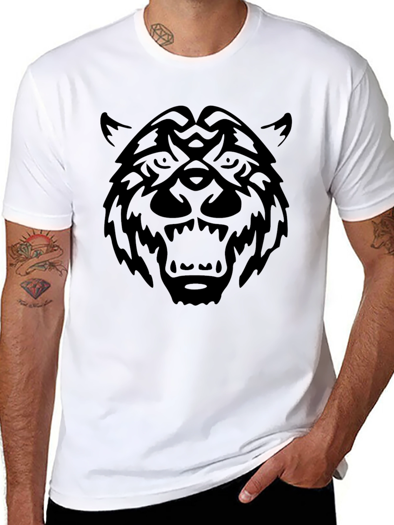 Tribal Wolf Graphic Black T-Shirt