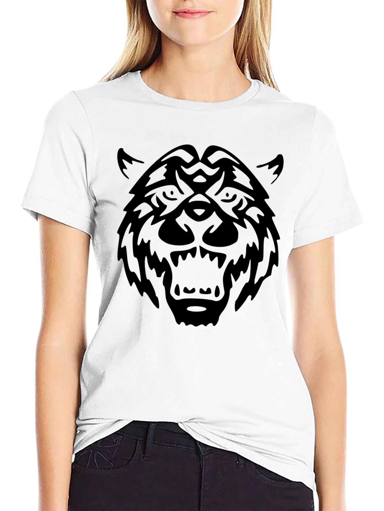Tribal Wolf Graphic Black T-Shirt