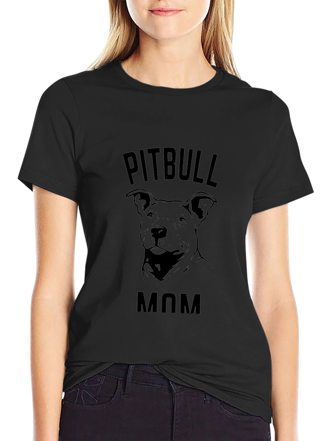 Pitbull Mom Black T-Shirt