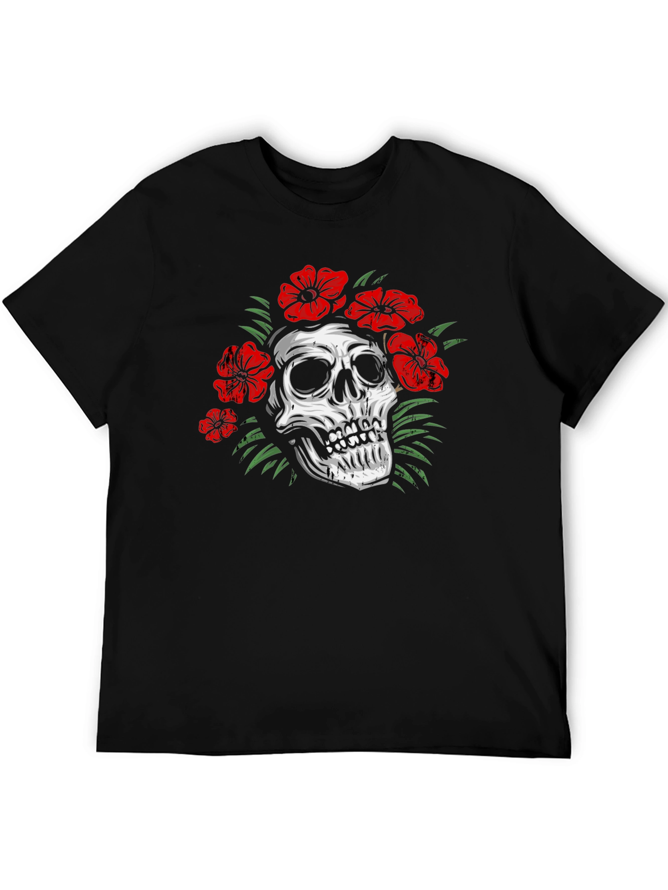 Skull Floral Graphic Print T-Shirt