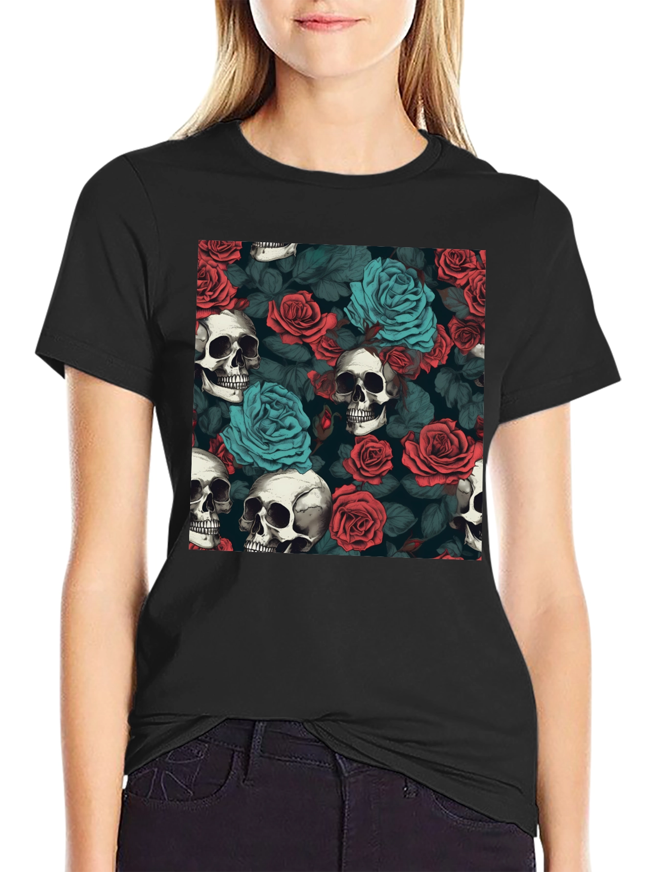 Skull & Rose Graphic Tee - Dark Aesthetic
