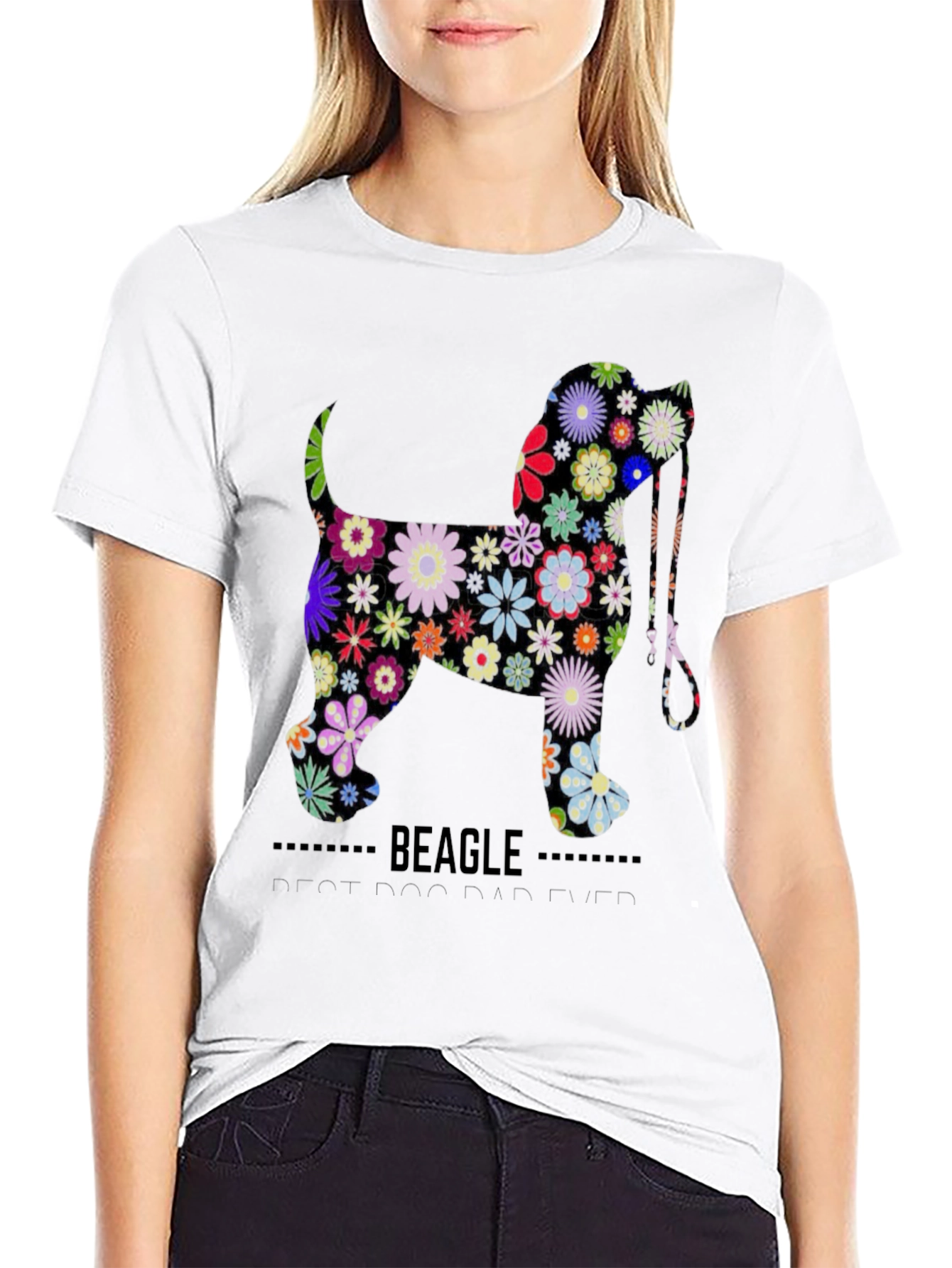 Floral Beagle Dog Graphic T-Shirt