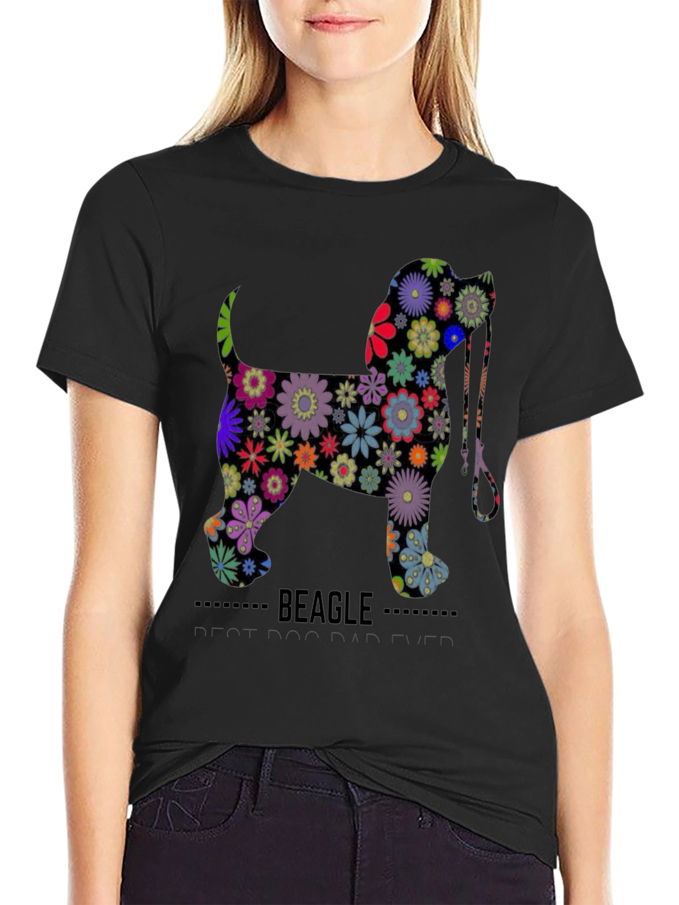 Floral Beagle Dog Graphic T-Shirt