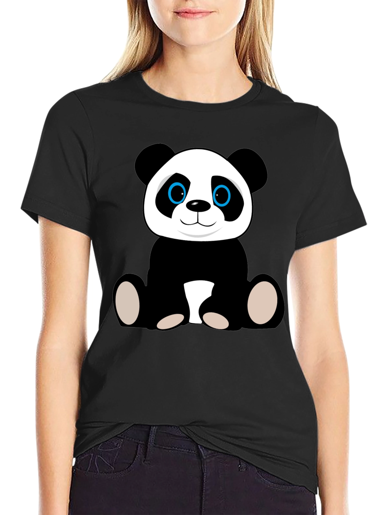 Cute Panda Bear Graphic T-Shirt - Black Cotton Tee