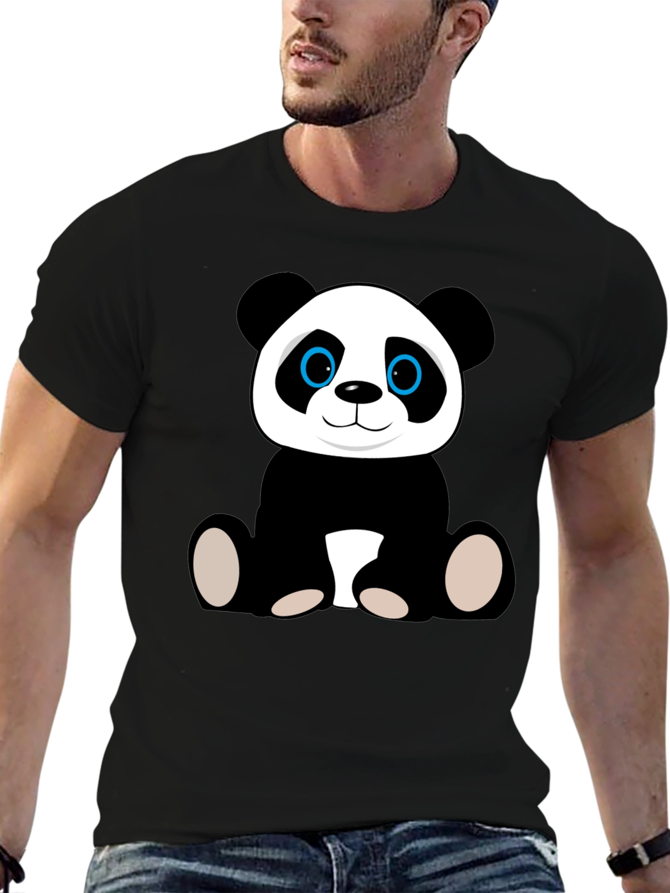 Cute Panda Bear Graphic T-Shirt - Black Cotton Tee