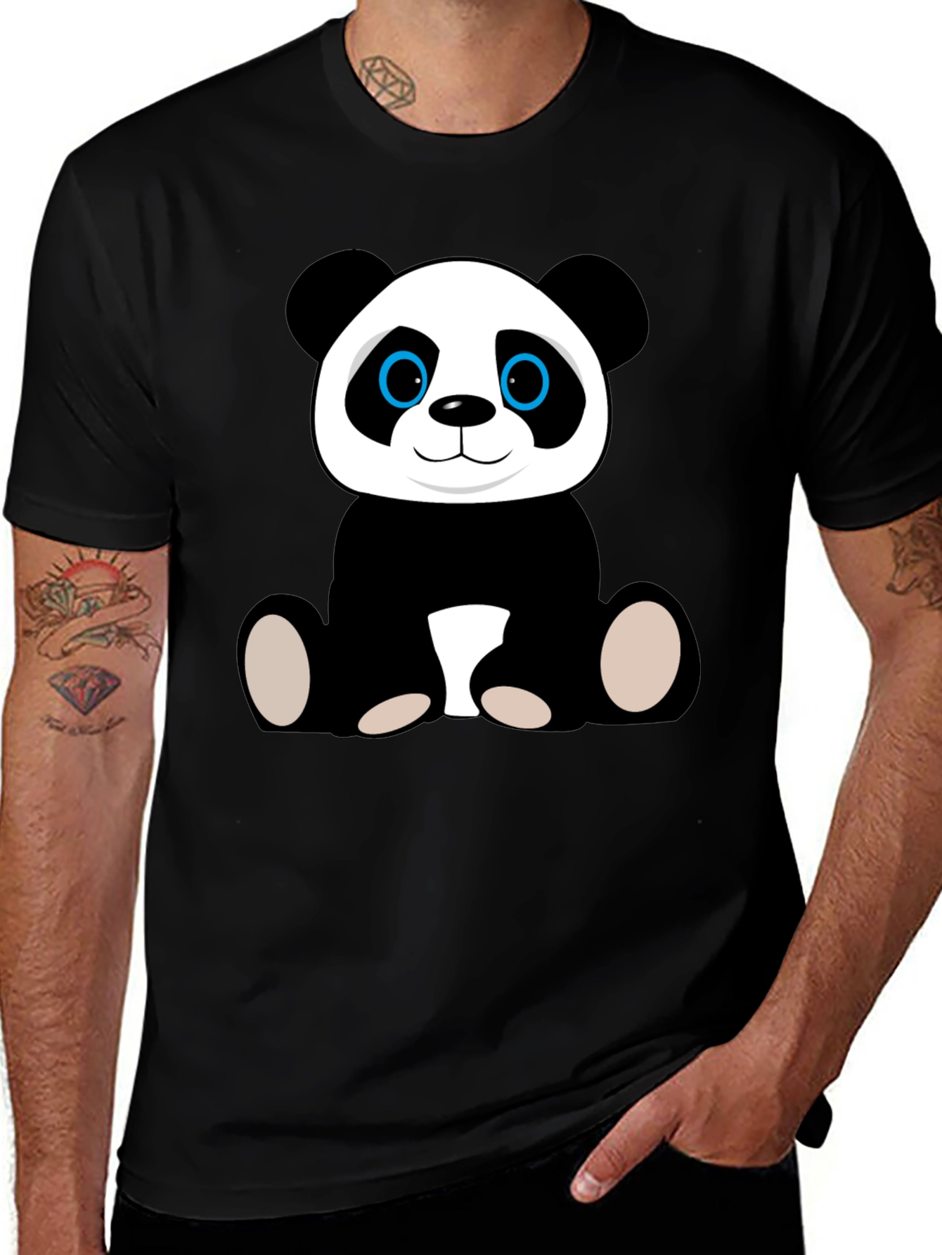 Cute Panda Bear Graphic T-Shirt - Black Cotton Tee