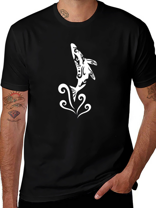 Tribal Dolphin Graphic Black T-Shirt
