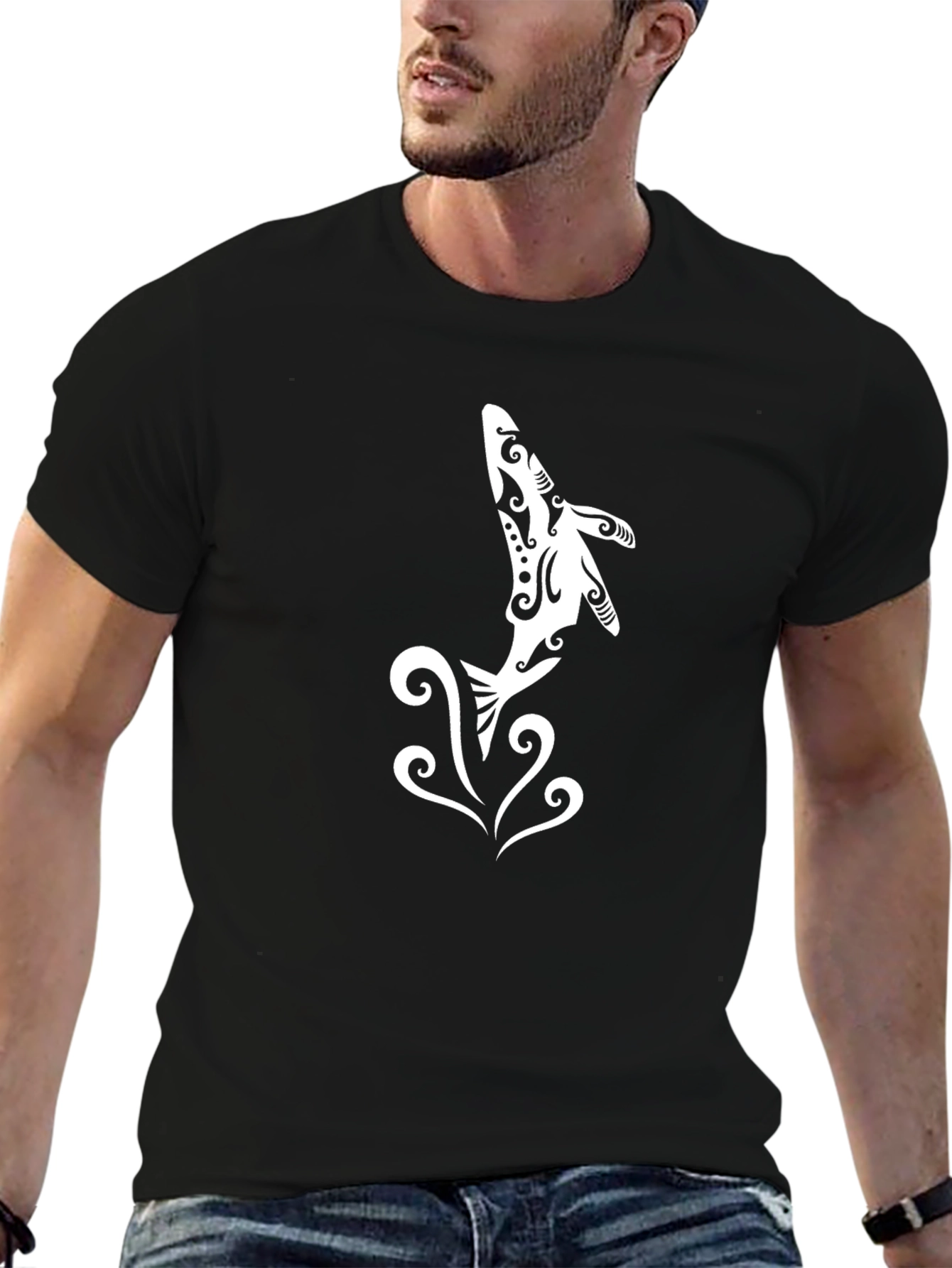 Tribal Dolphin Graphic Black T-Shirt