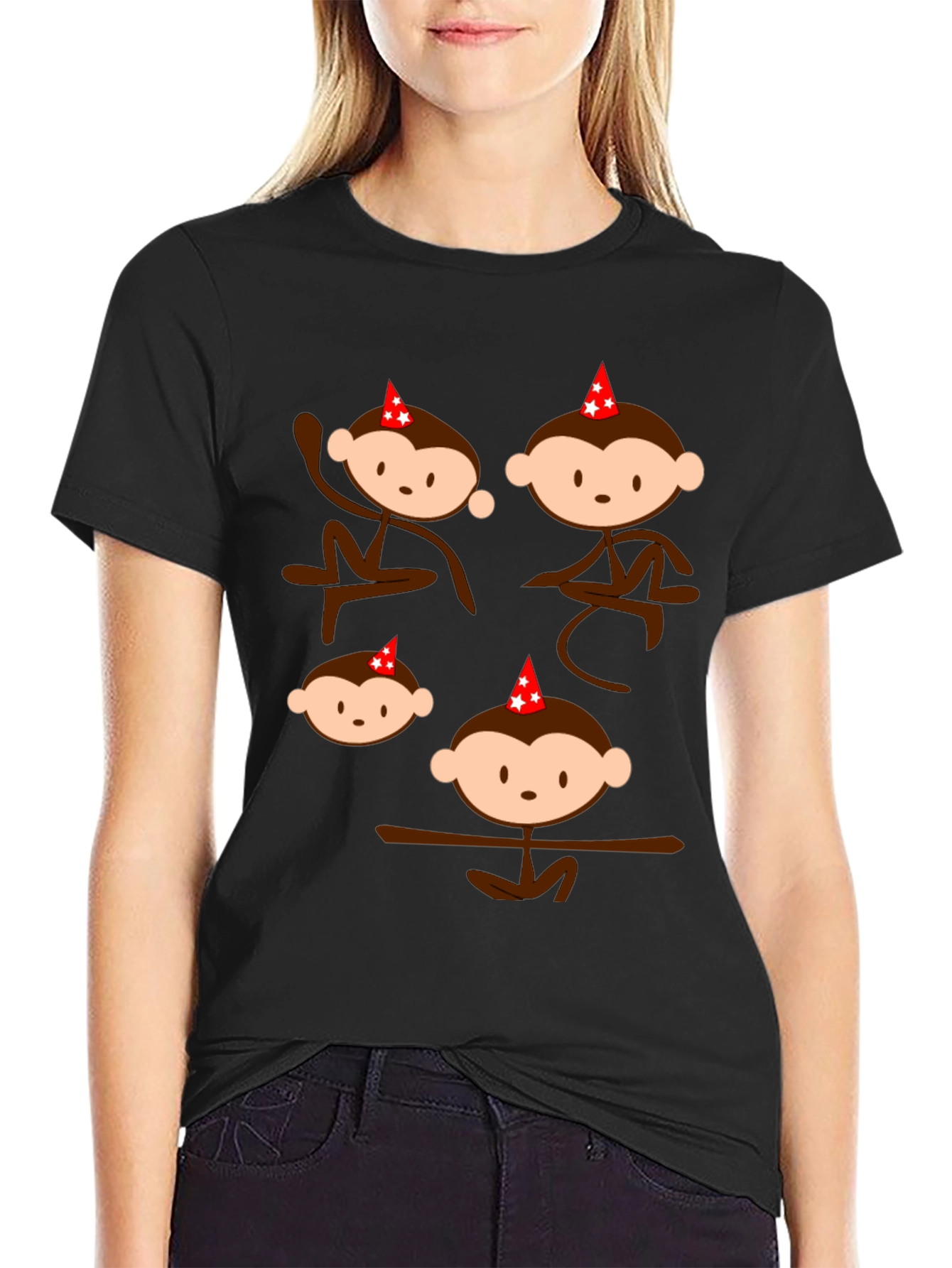 Monkey Party Tee - Fun Black Graphic T-Shirt