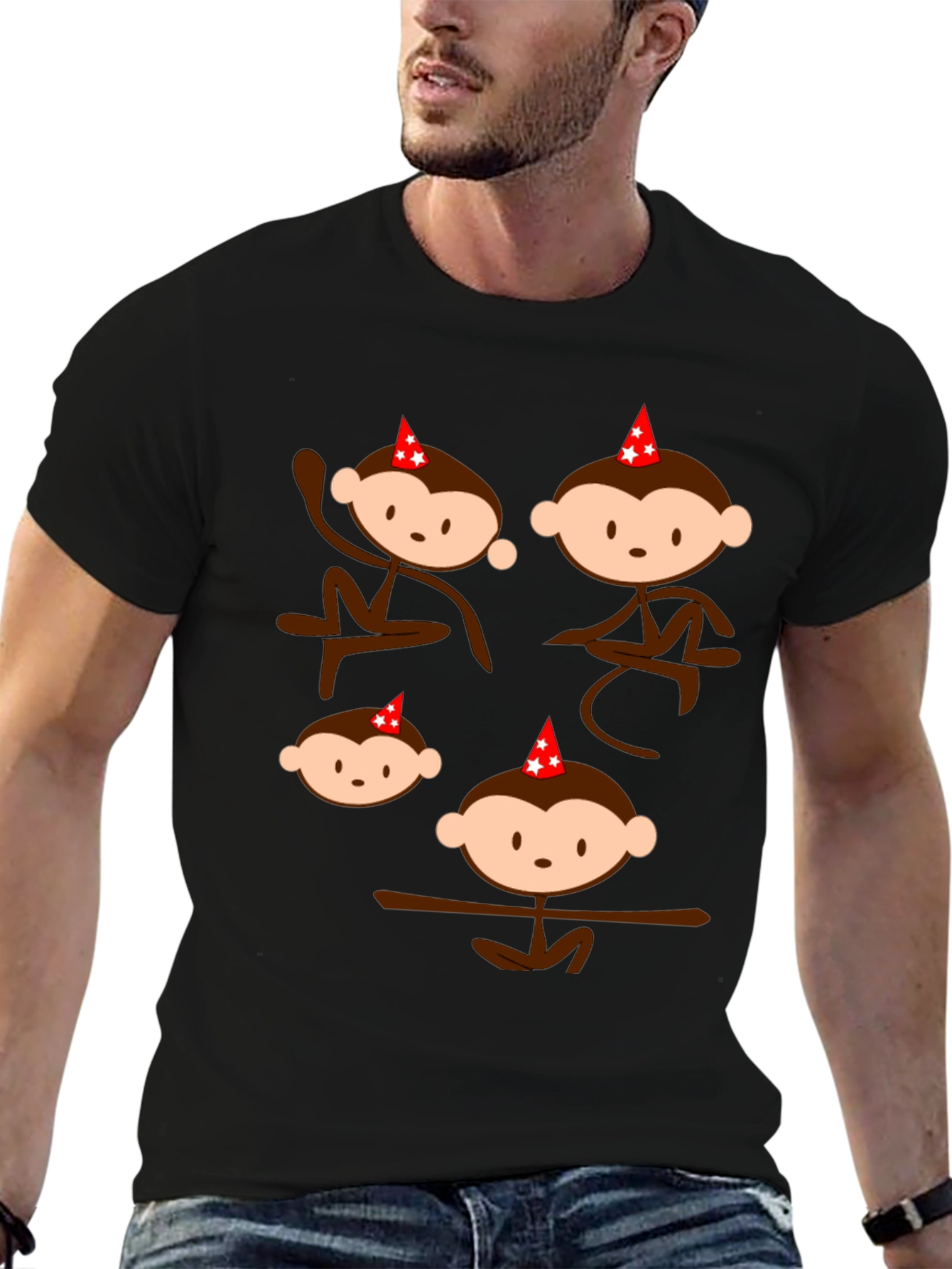 Monkey Party Tee - Fun Black Graphic T-Shirt