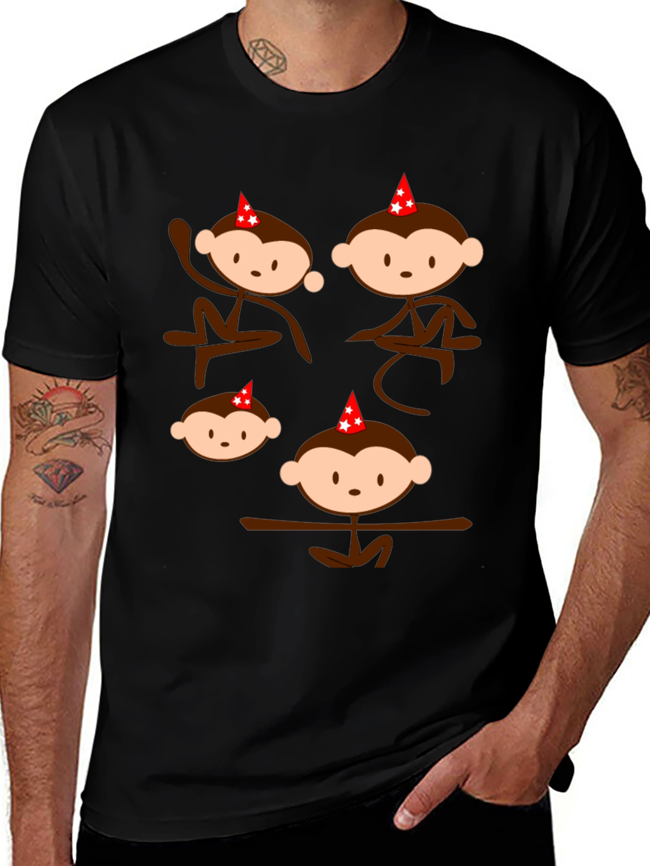 Monkey Party Tee - Fun Black Graphic T-Shirt