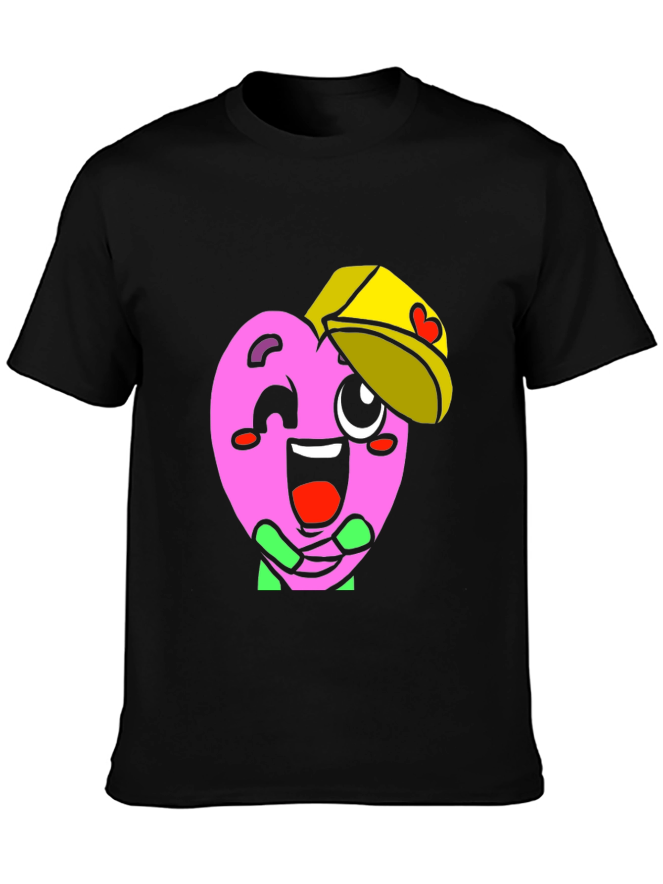 Heart Character Graphic Tee - Fun Black T-Shirt