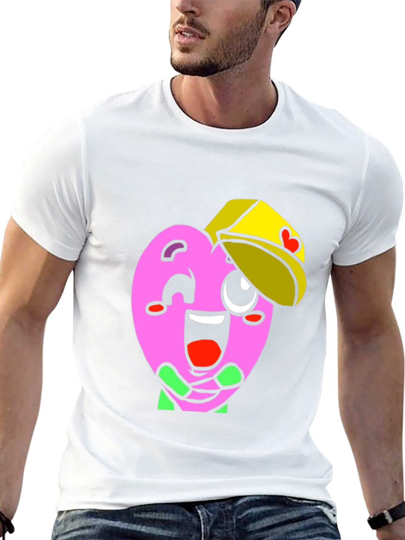 Heart Character Graphic Tee - Fun Black T-Shirt