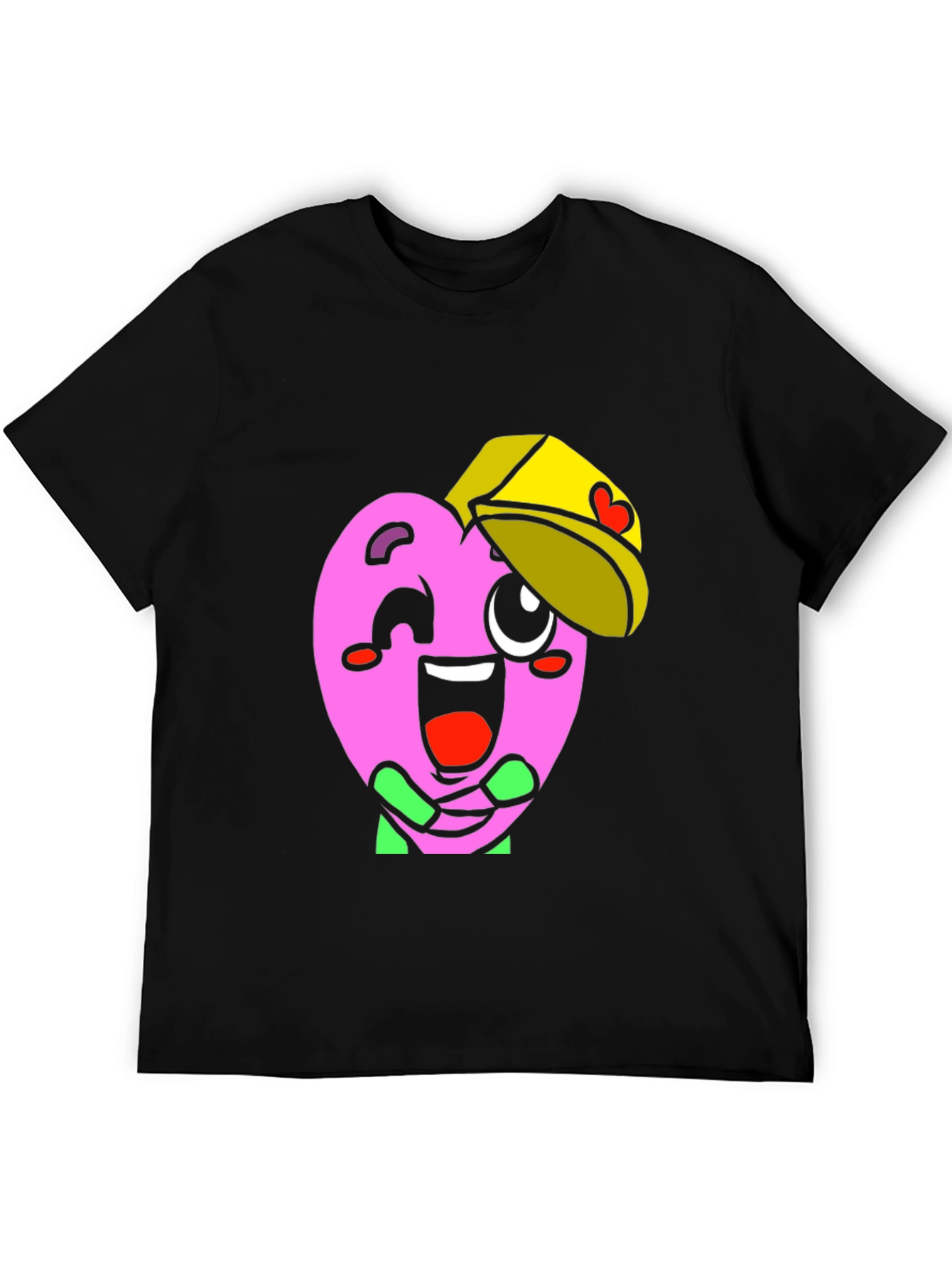 Heart Character Graphic Tee - Fun Black T-Shirt