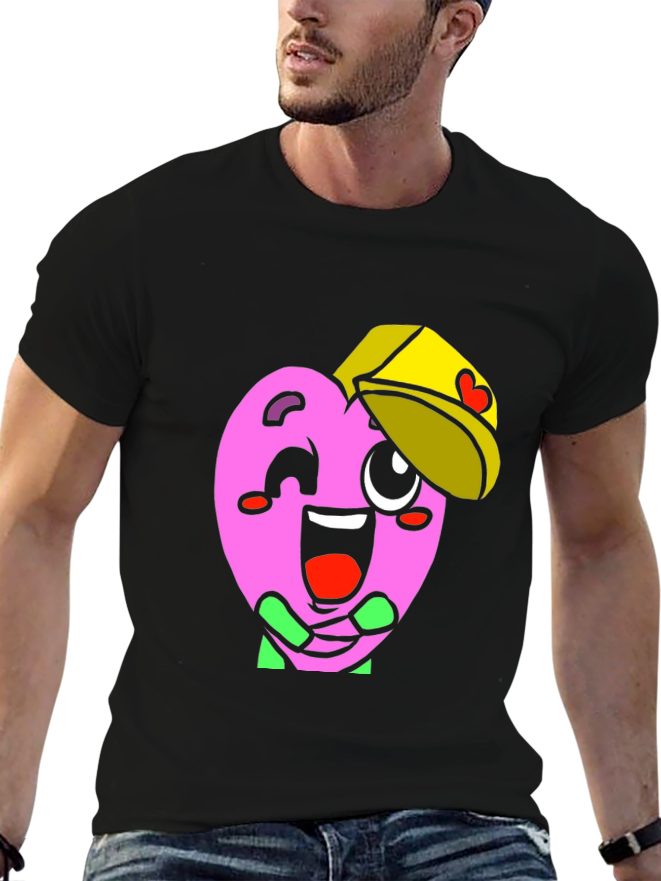 Heart Character Graphic Tee - Fun Black T-Shirt