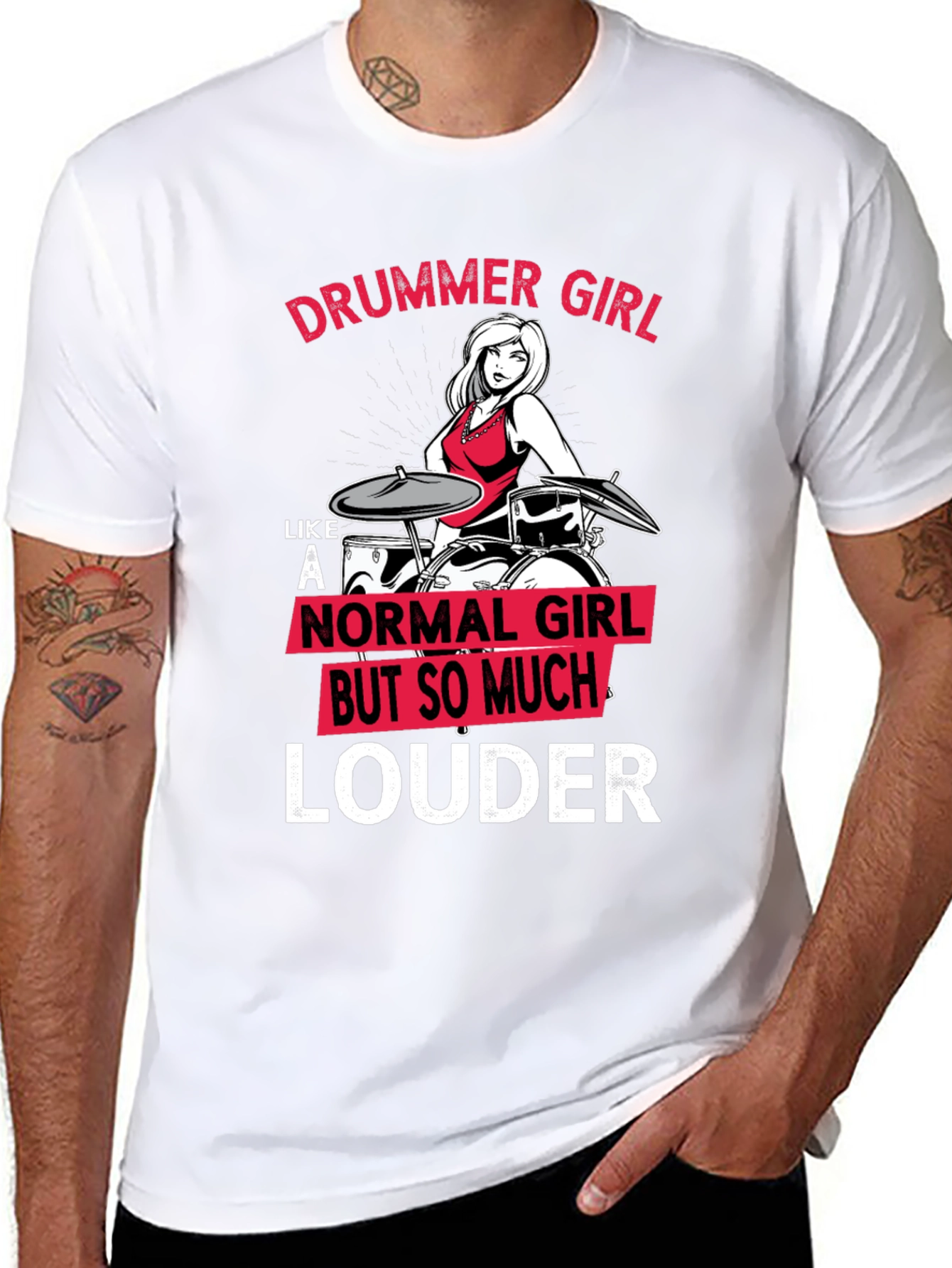 Drummer Girl Louder T-Shirt - Music Lover Tee