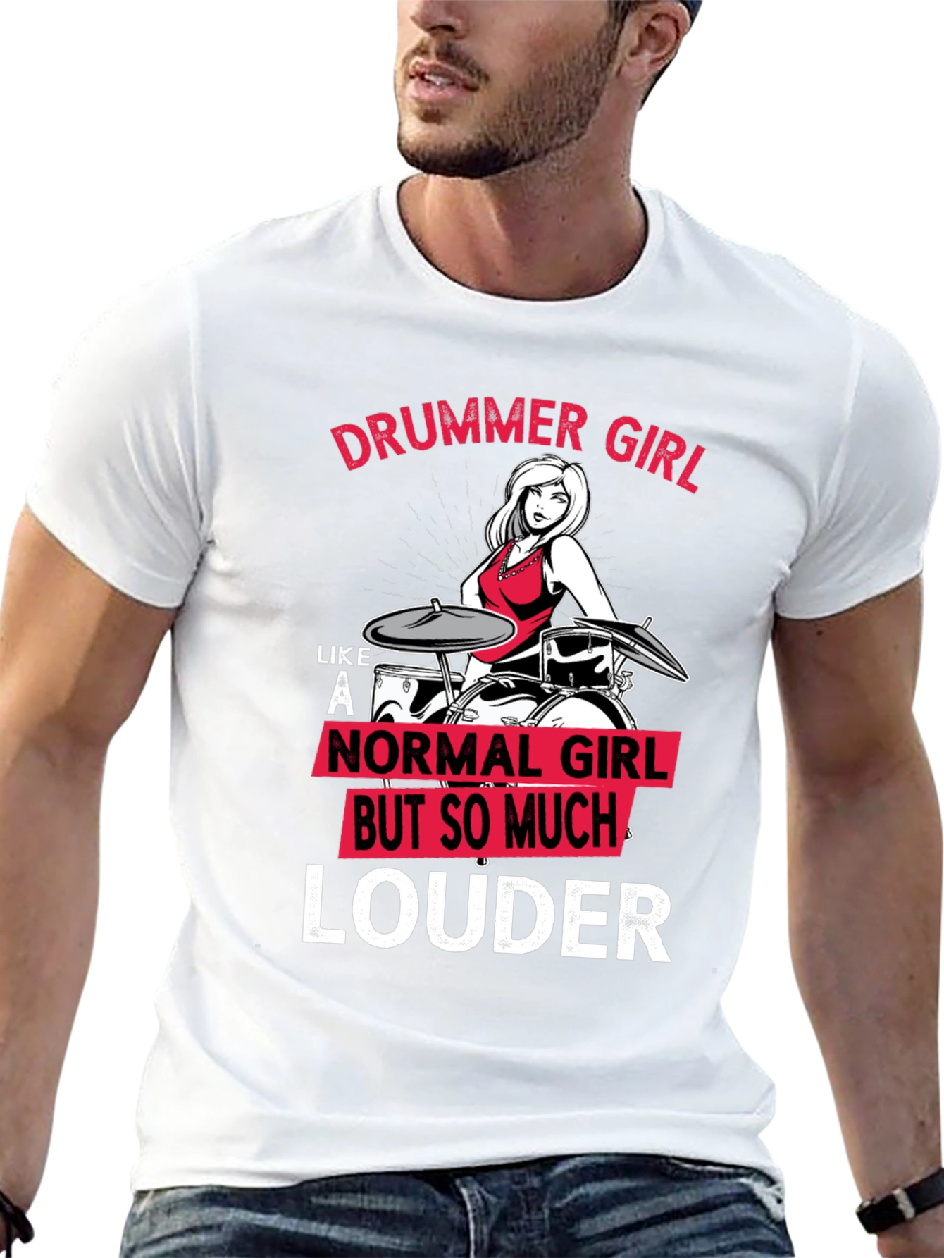 Drummer Girl Louder T-Shirt - Music Lover Tee