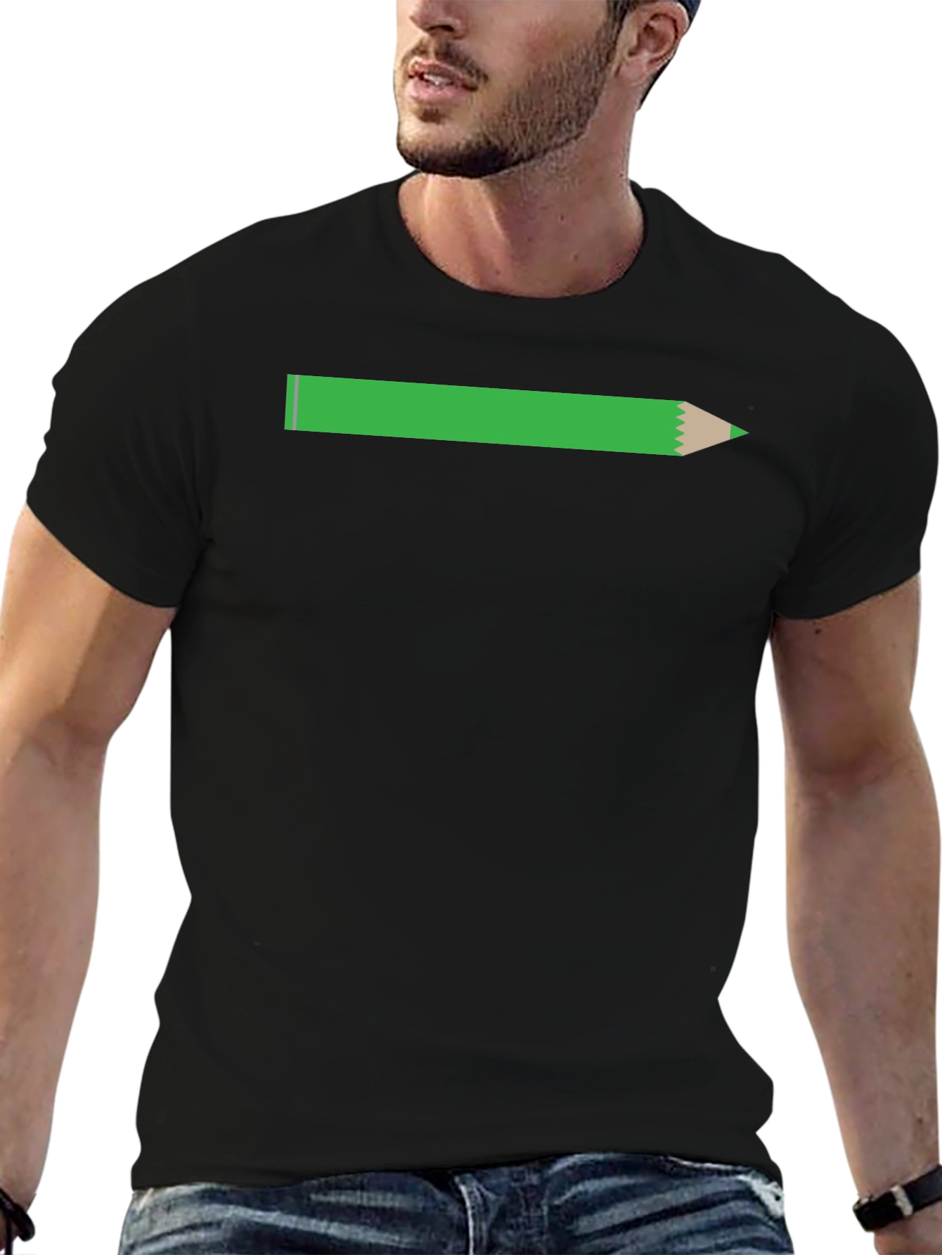 Pencil Graphic Tee - Black Cotton Casual T-Shirt
