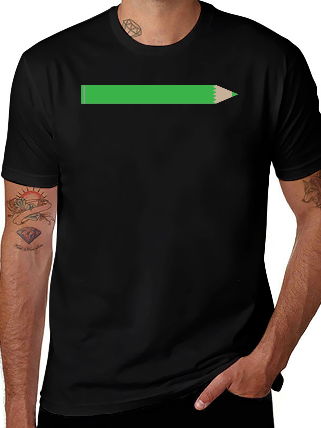 Pencil Graphic Tee - Black Cotton Casual T-Shirt