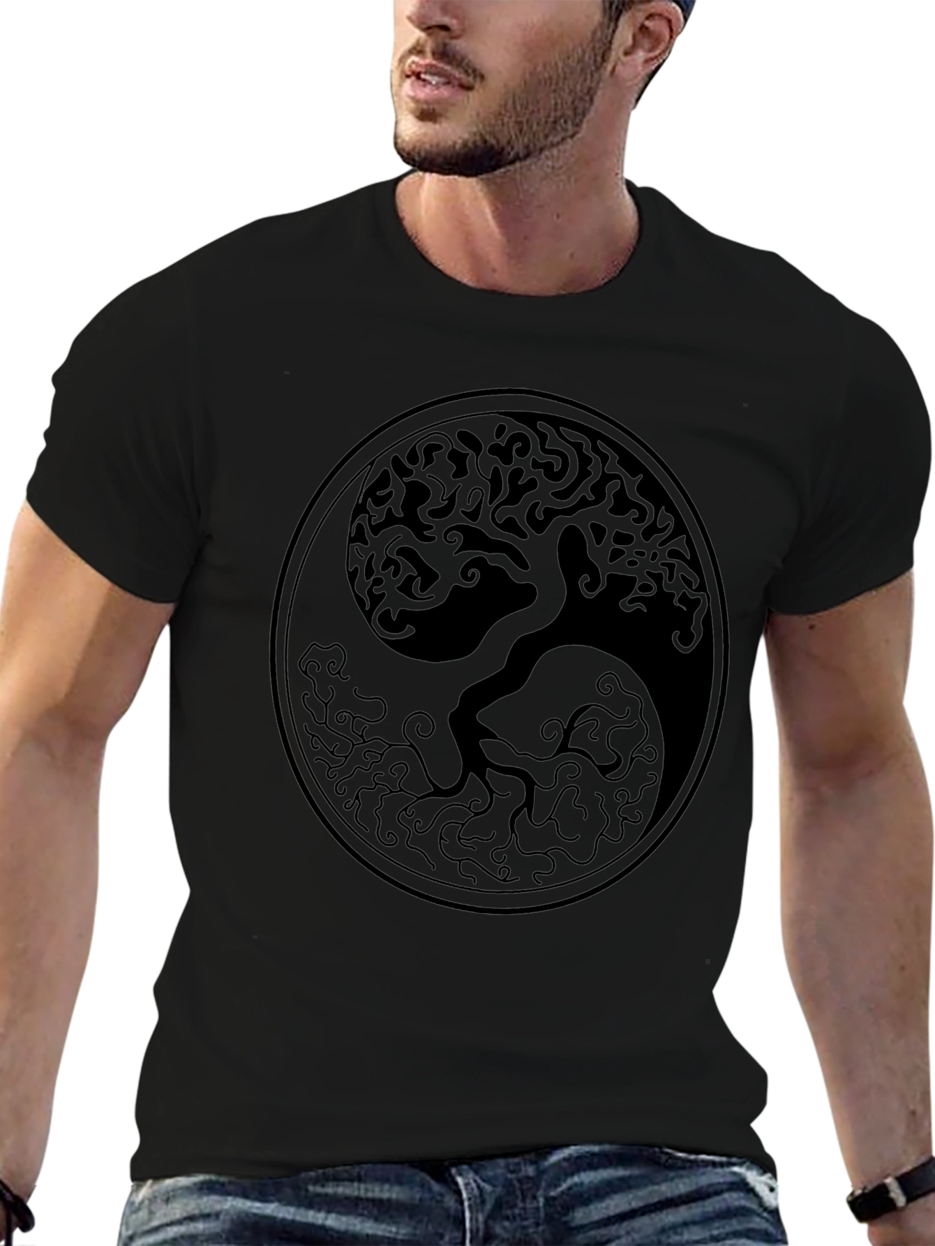 Yin Yang Tree of Life Black T-Shirt