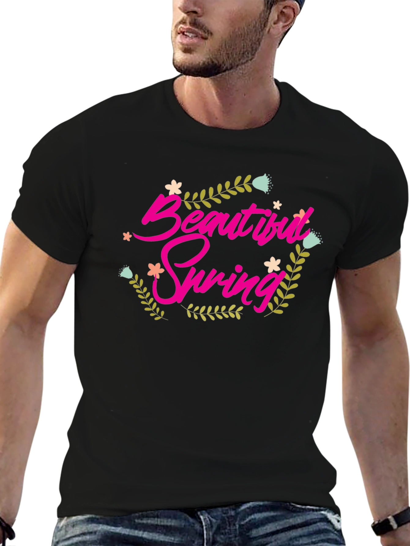 Beautiful Spring Graphic Tee - Black Cotton Shirt