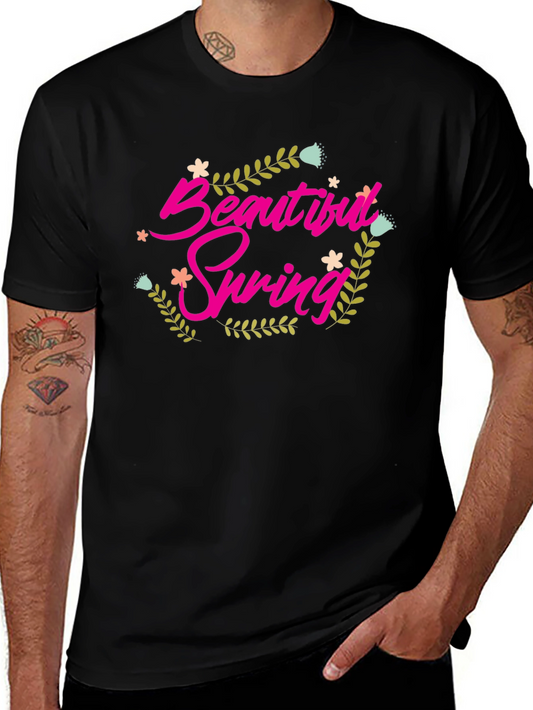 Beautiful Spring Graphic Tee - Black Cotton Shirt