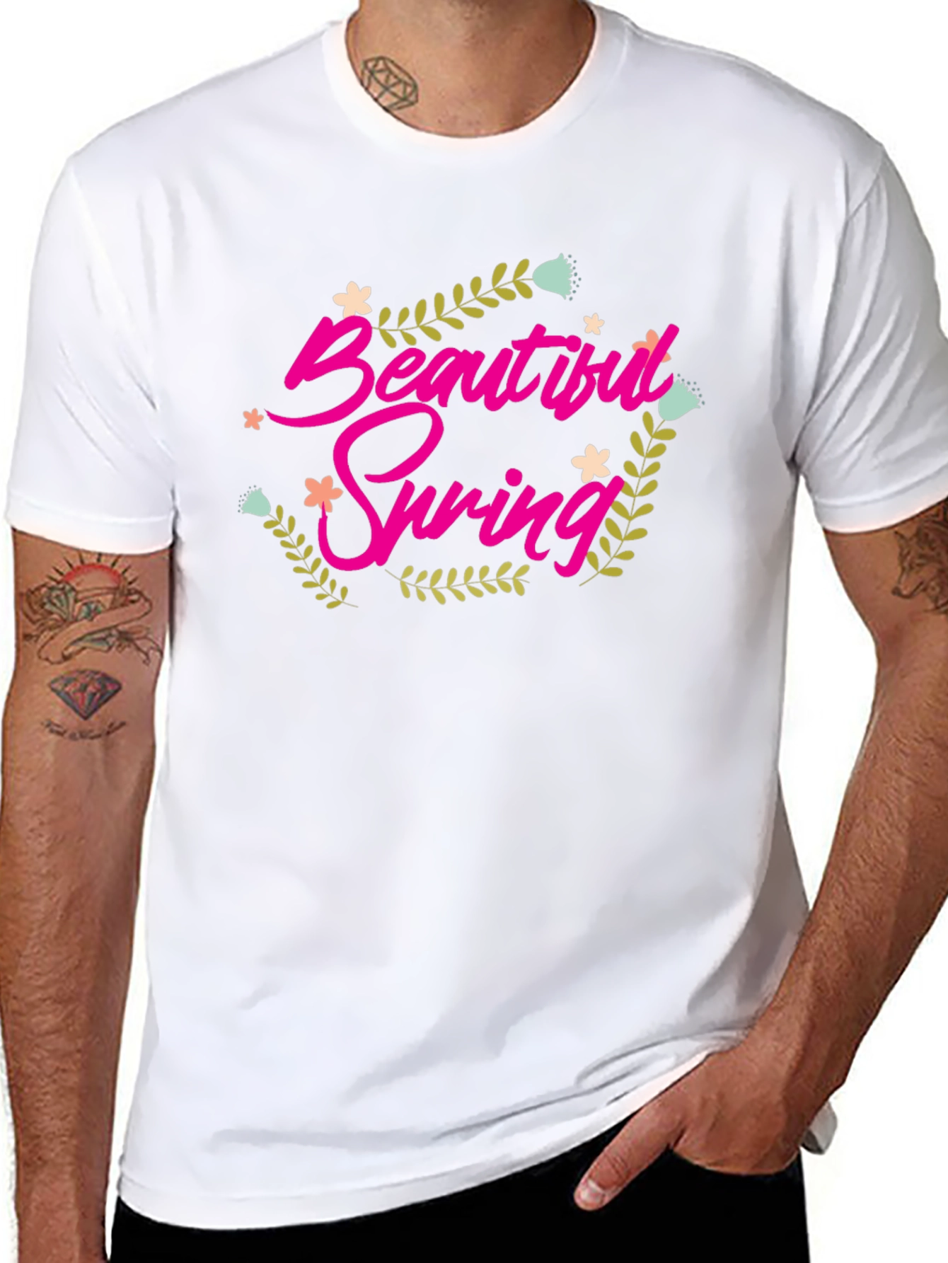 Beautiful Spring Graphic Tee - Black Cotton Shirt