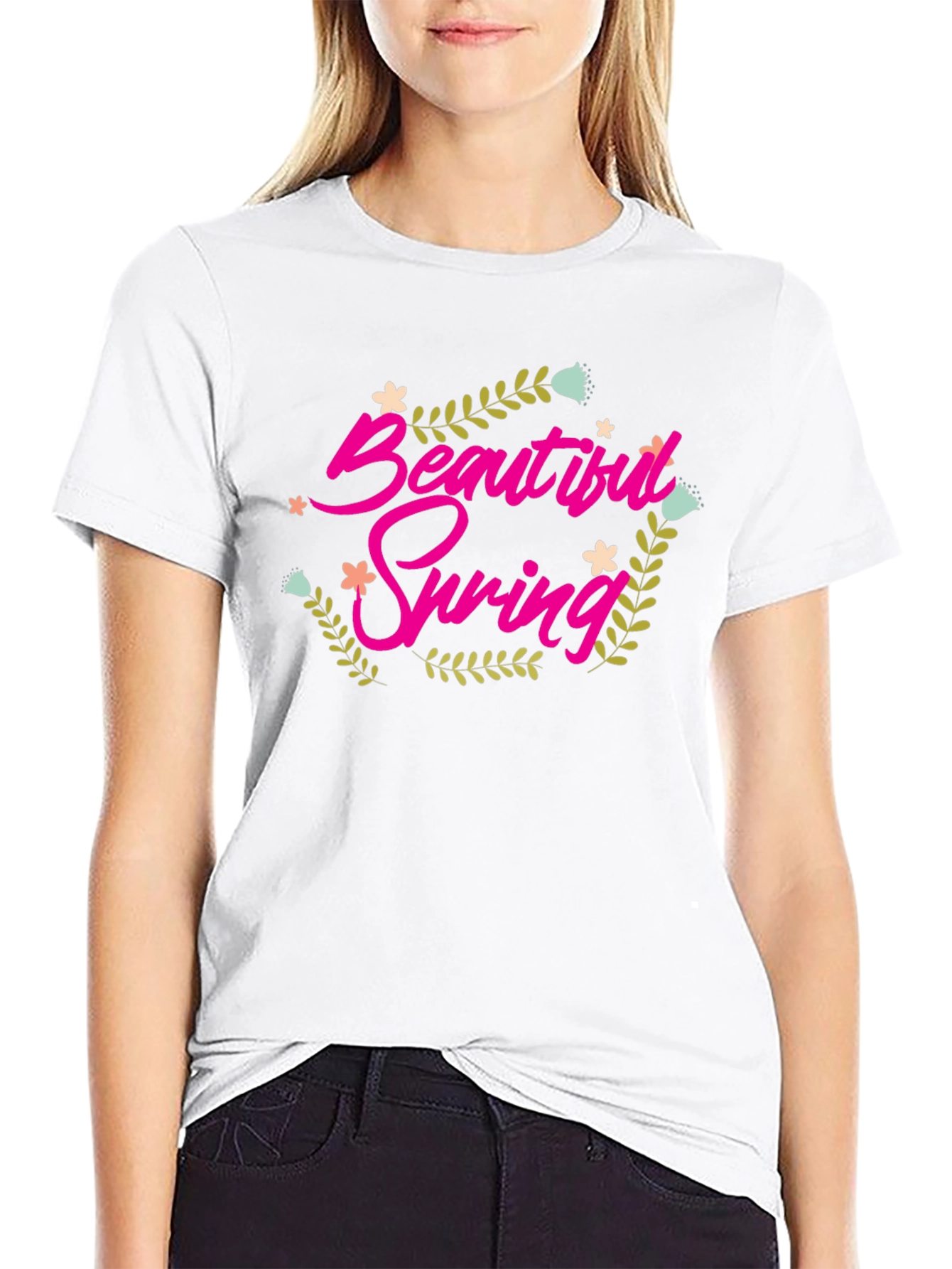 Beautiful Spring Graphic Tee - Black Cotton Shirt