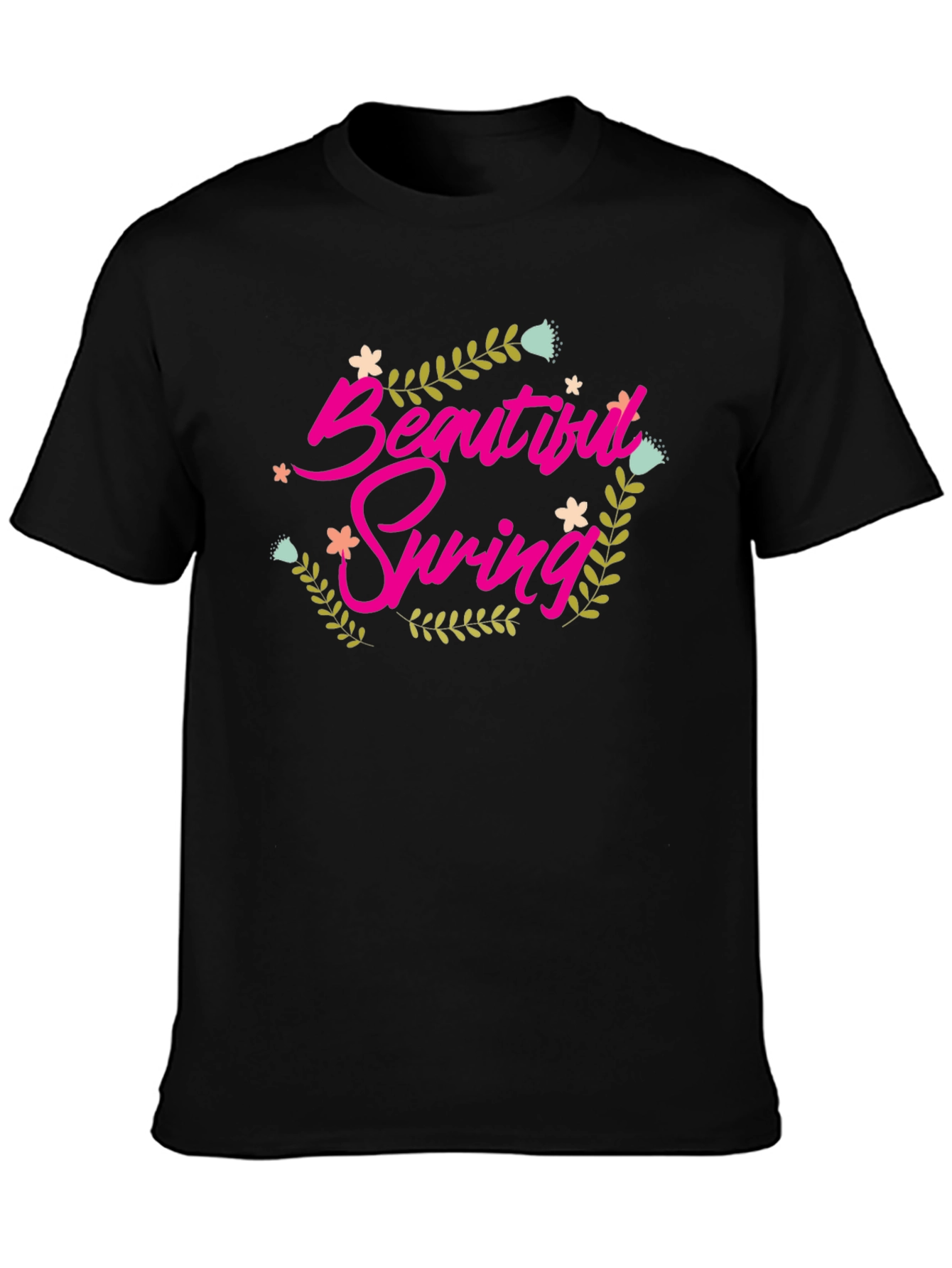 Beautiful Spring Graphic Tee - Black Cotton Shirt