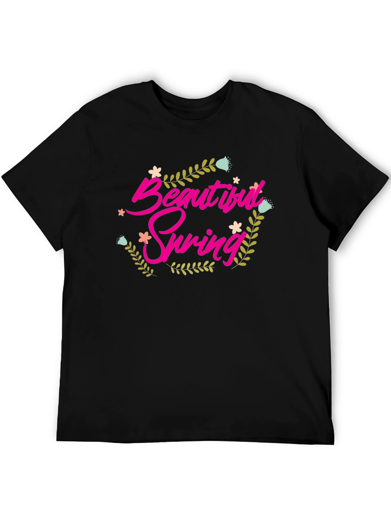 Beautiful Spring Graphic Tee - Black Cotton Shirt