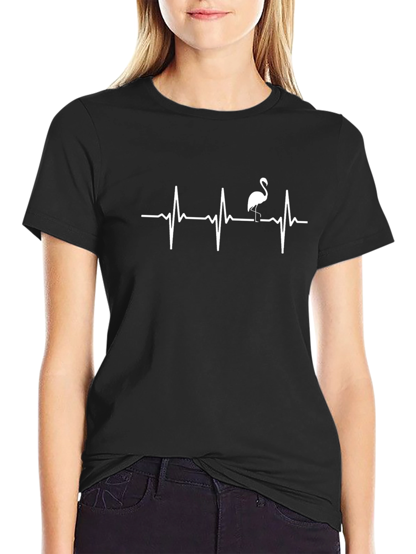 Flamingo Heartbeat Graphic Tee - Unique T-Shirt