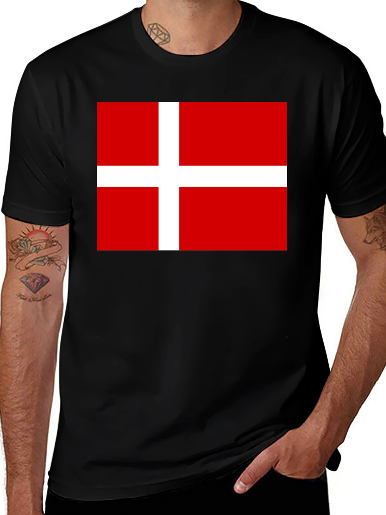 Danish Flag T-Shirt - Black Cotton Tee