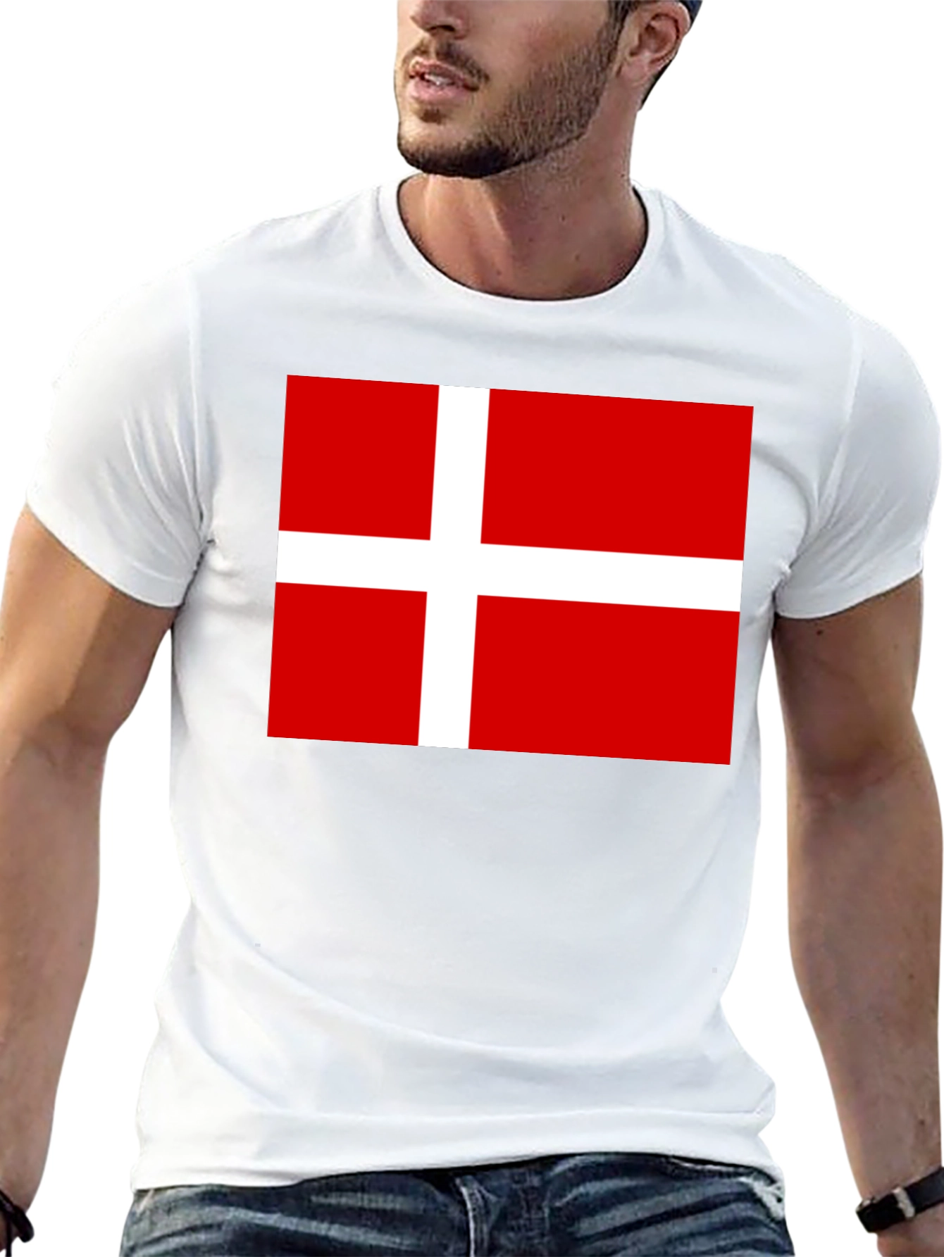 Danish Flag T-Shirt - Black Cotton Tee