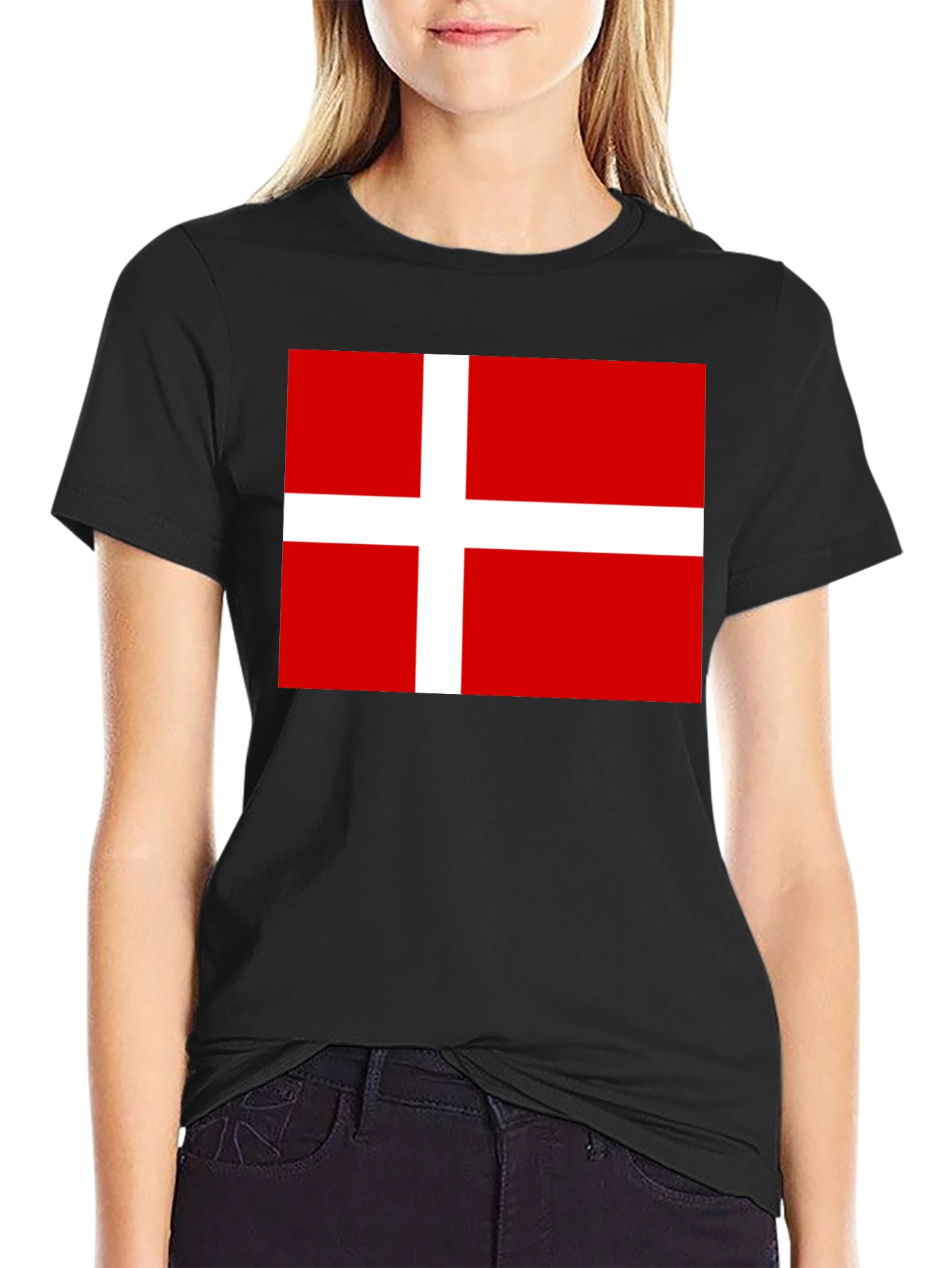 Danish Flag T-Shirt - Black Cotton Tee