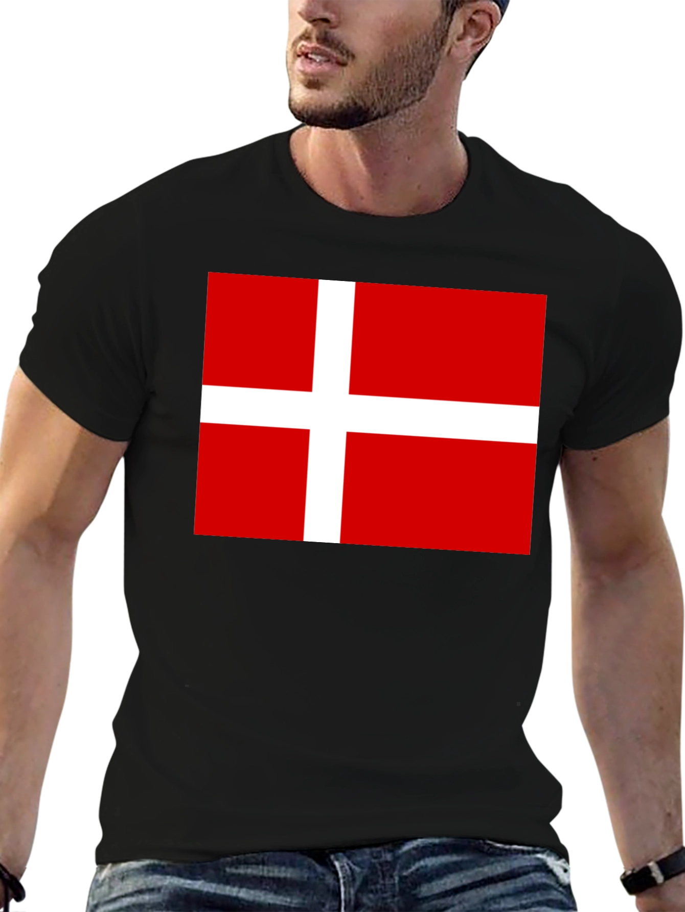 Danish Flag T-Shirt - Black Cotton Tee