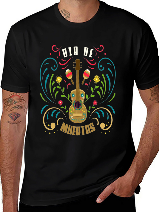 Dia de Muertos Graphic Tee - Guitar and Maracas Design