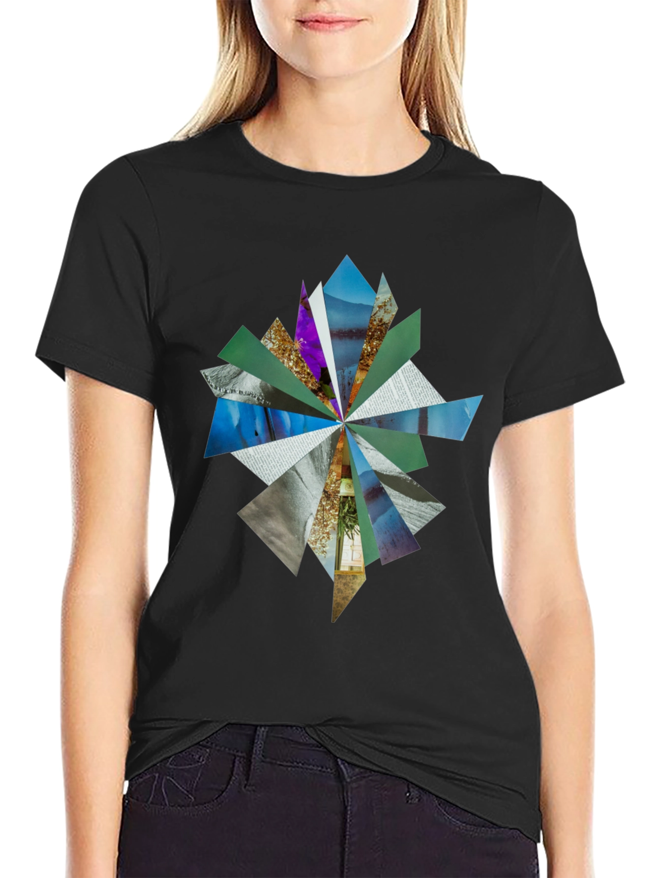Abstract Geometric Print Black T-Shirt