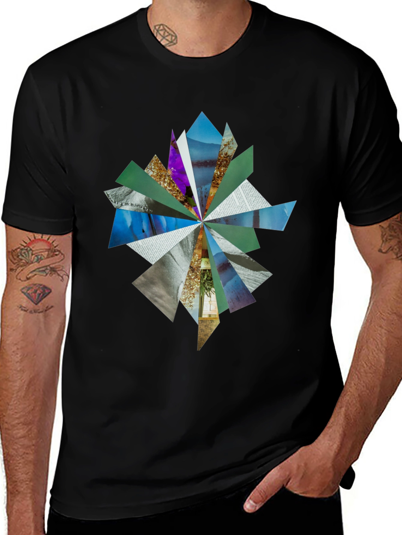 Abstract Geometric Print Black T-Shirt