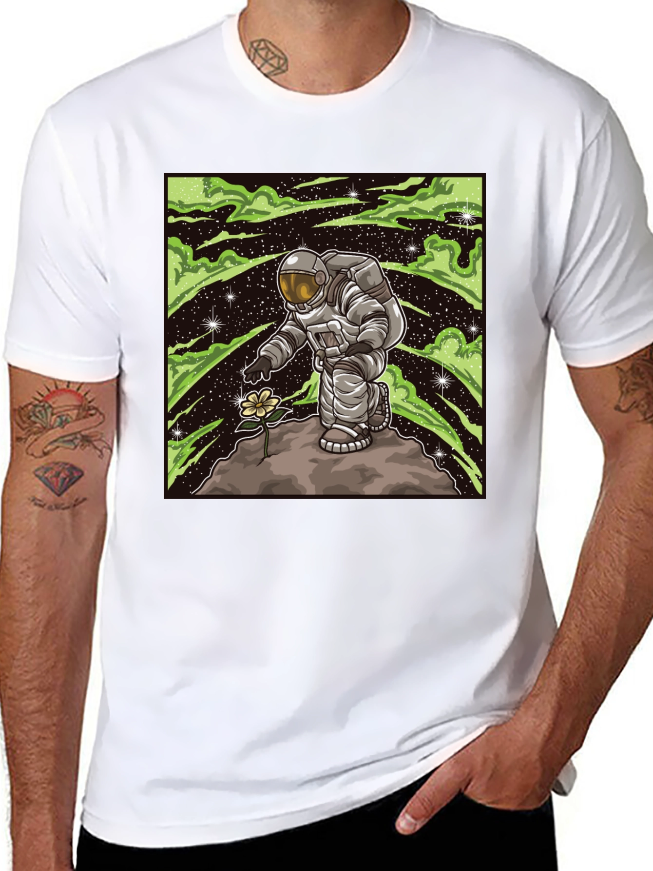 Astronaut Flower T-Shirt - Space Art Tee