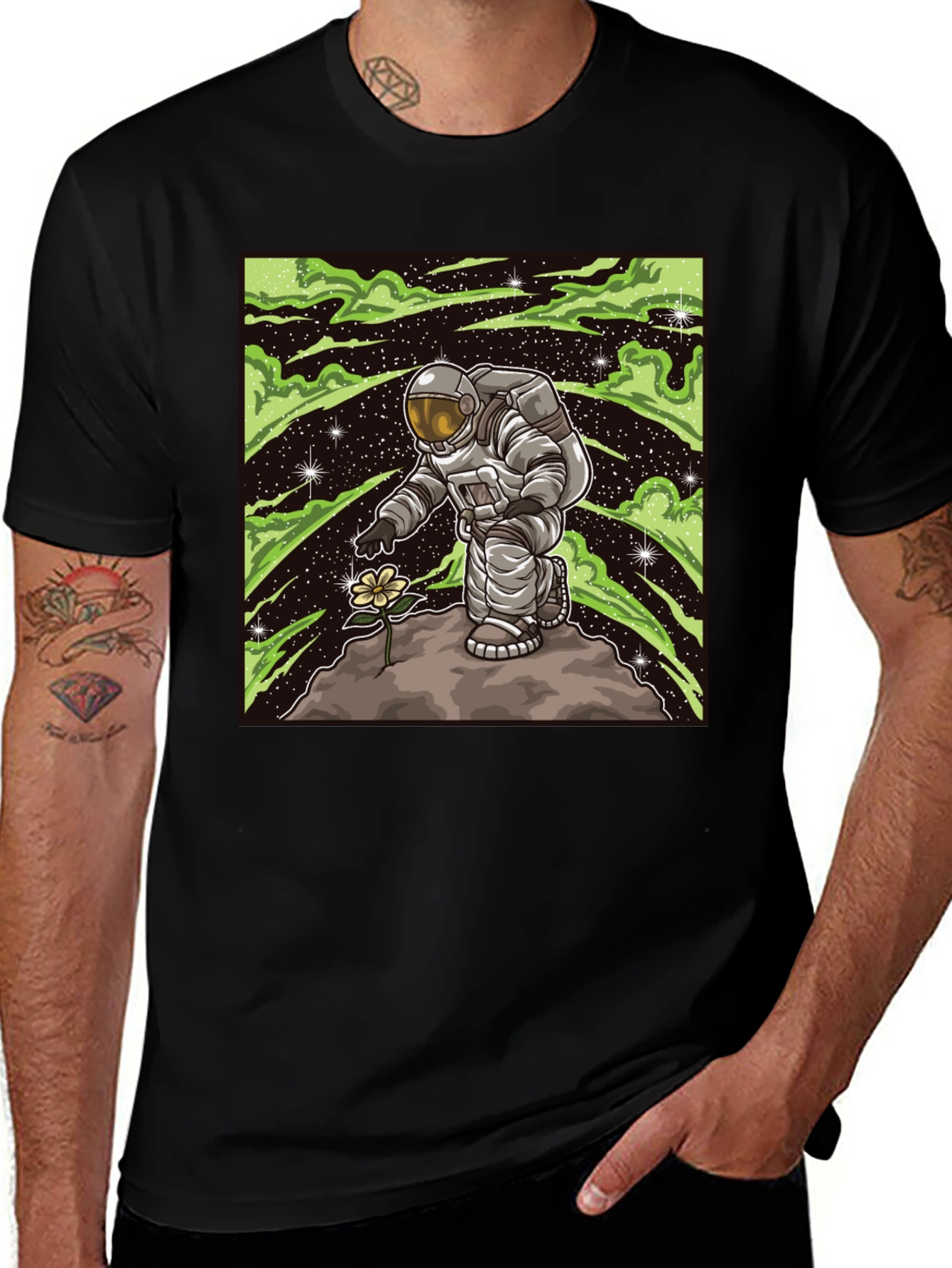 Astronaut Flower T-Shirt - Space Art Tee